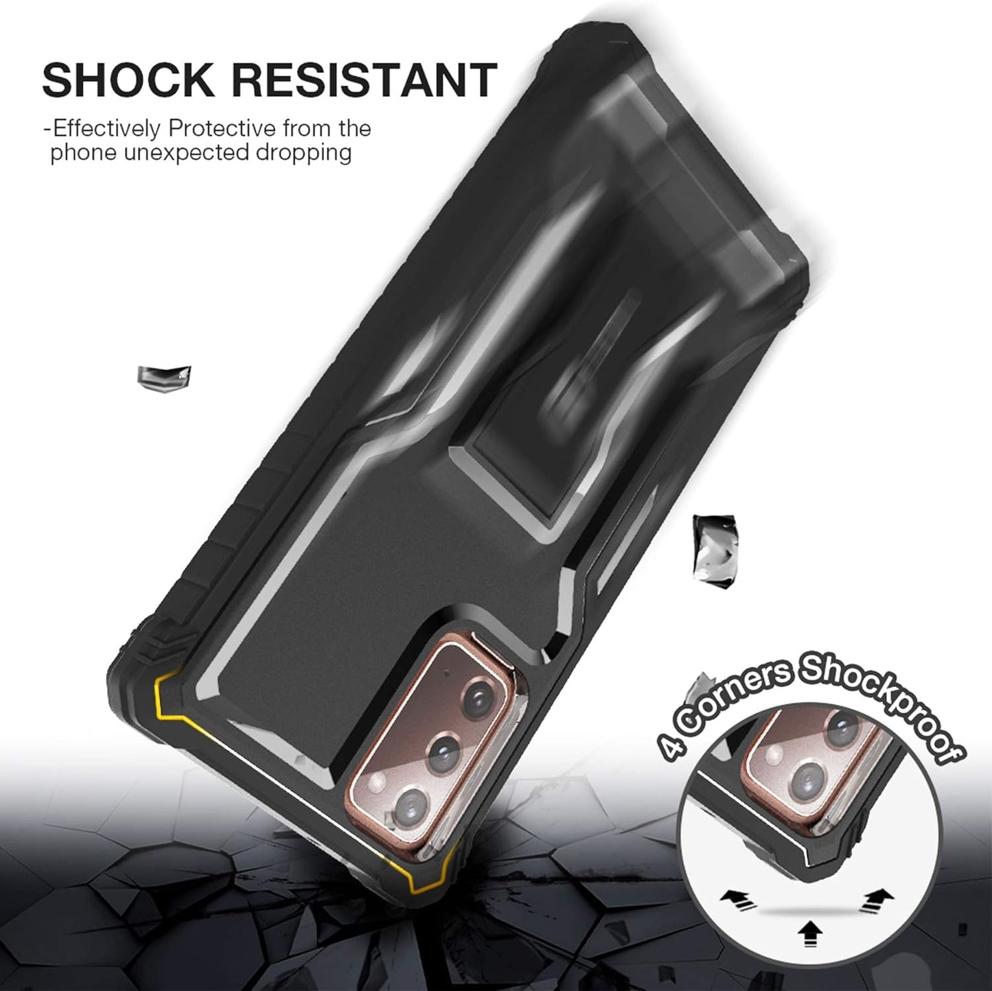 FITO Samsung Galaxy Note 20 Case, Dual Layer Shockproof Heavy Duty Case for Samsung Note 20 5G Phone without Screen Protector, Built-In Kickstand (Black, 6.7 Inch)  FITO   