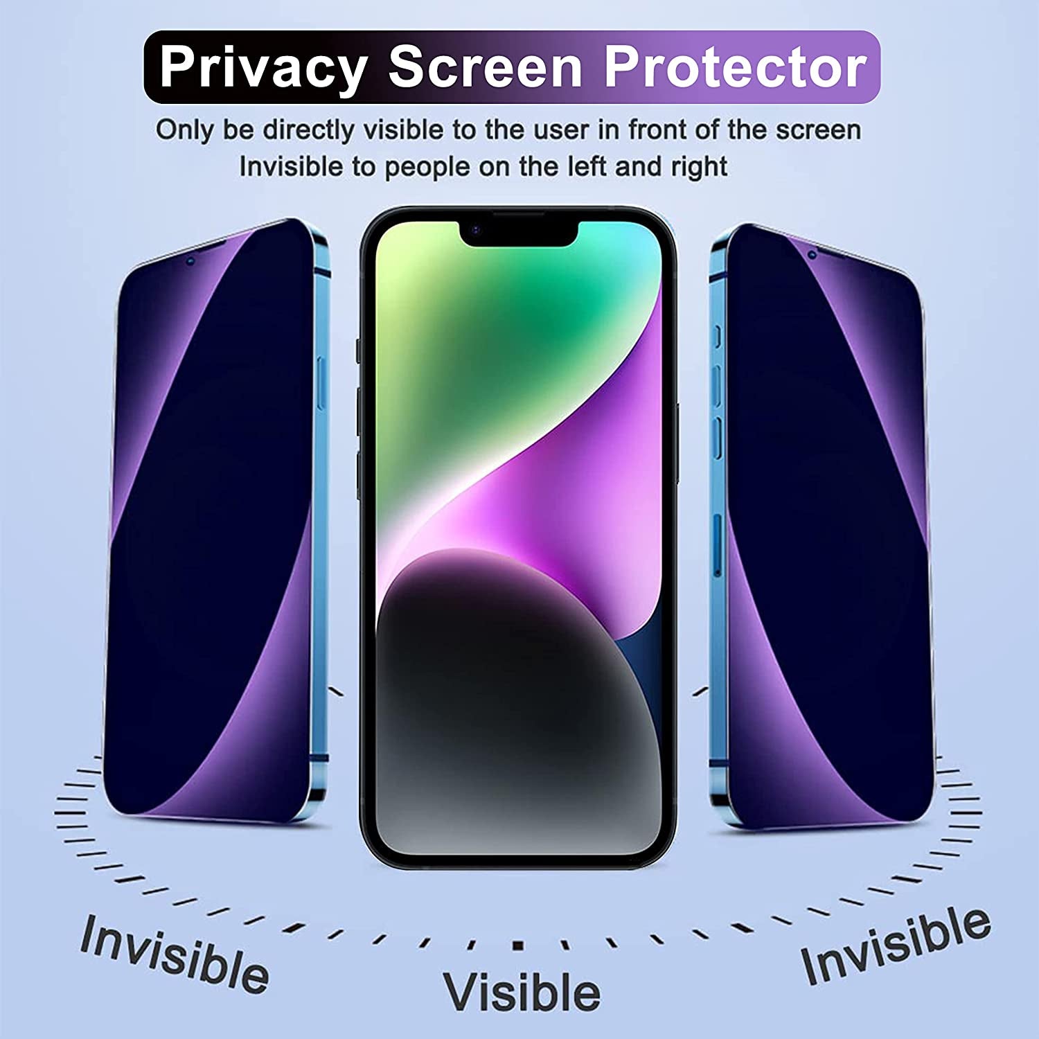 Westillux Compatible with Iphone 14 and Compatible with Iphone 13/13Pro Privacy Screen Protector 2 Pack Gradient Colorful anti Blue Light Eye Protection Mirror Tempered Glass Anti-Peep Anti-Spy HD Clear Film Case Friendly (Purple 6.1 Inch)  Westillux   