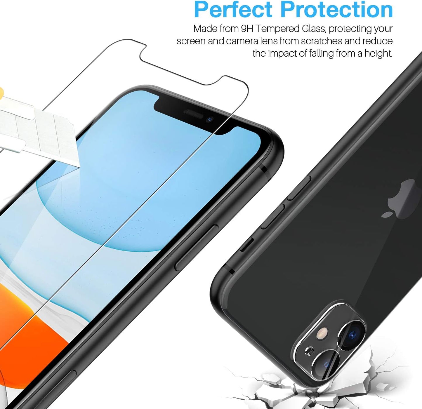 LK 6 Pack 3 Pack Screen Protector with 3 Pack Camera Lens Protector Compatible for Iphone 11 6.1-Inch, Tempered Glass, Case Friendly, Easy-Installation Tool, 9H Hardness  LK   