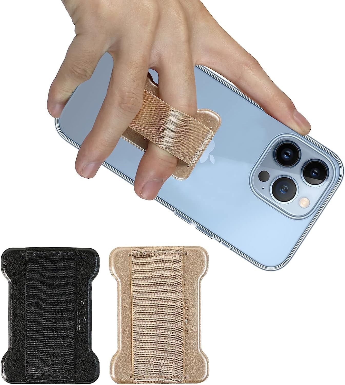 WUOJI Finger Strap Phone - Cell Phone Finger Holder - Ultra Thin Anti-Slip Universal Cell Phone Gripper for Back of Phone Grip Compatible with Iphone Samsung and Most Smartphones -2Pack(Black)  WUOJI Black Gold  