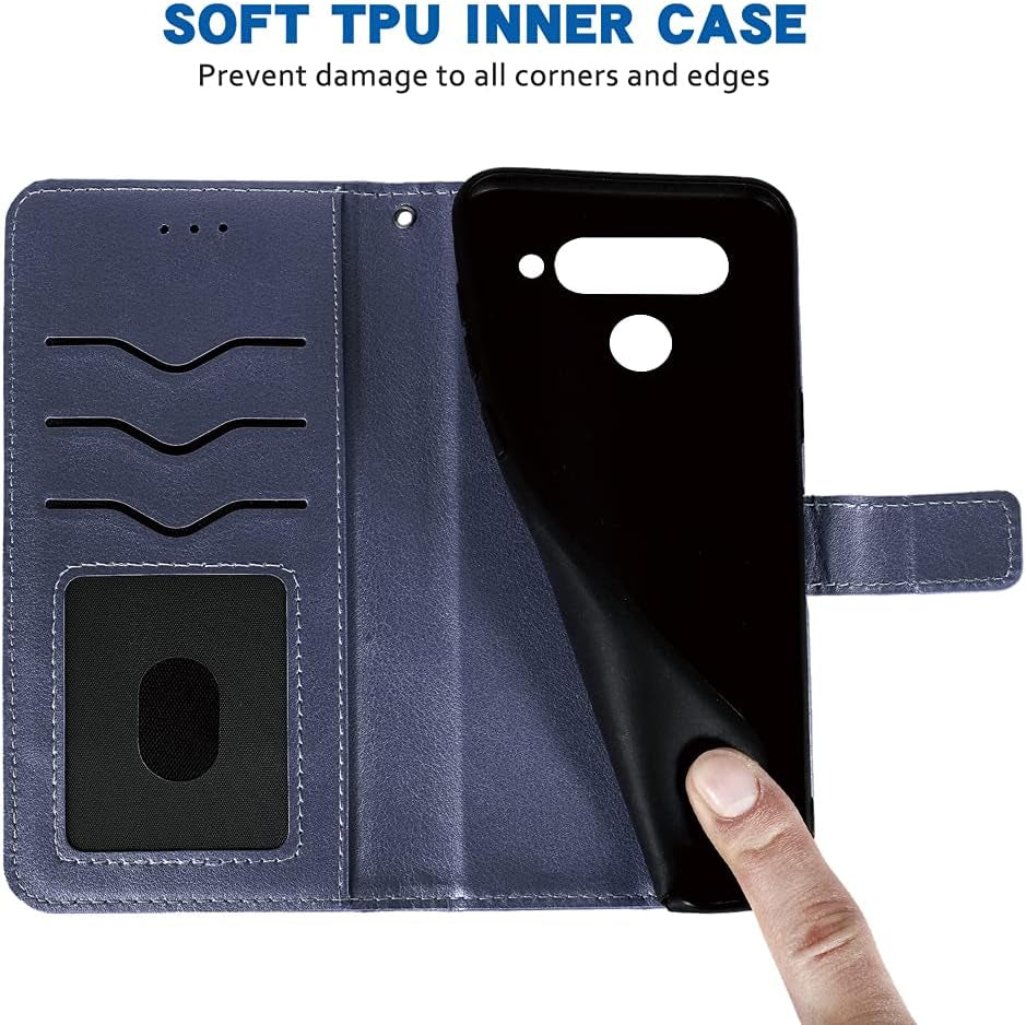 FDCWTSH Compatible with LG V40 Thinq Wallet Case Wrist Strap Lanyard Leather Flip Cover Card Holder Stand Cell Accessories Phone Cases for LGV40 Storm V 40 Thin Q V40Thinq LG40 40V 40Thinq Blue  FDCWTSH   