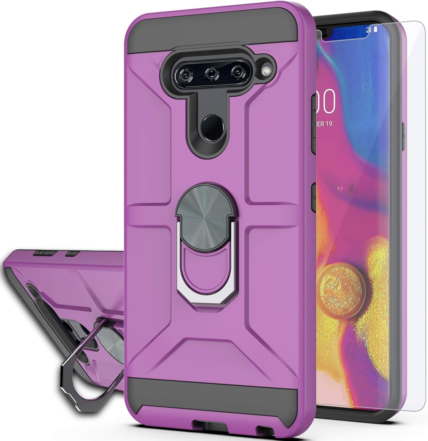 Ymhxcy Phone Case Compatible with LG V40/V40 Thinq Case with HD Screen Protector,360 Degree Rotating Ring Kickstand Holder Dual Layers of Shockproof Phone Case for LG V40-ZS Mint  YmhxcY Zs-Purple  