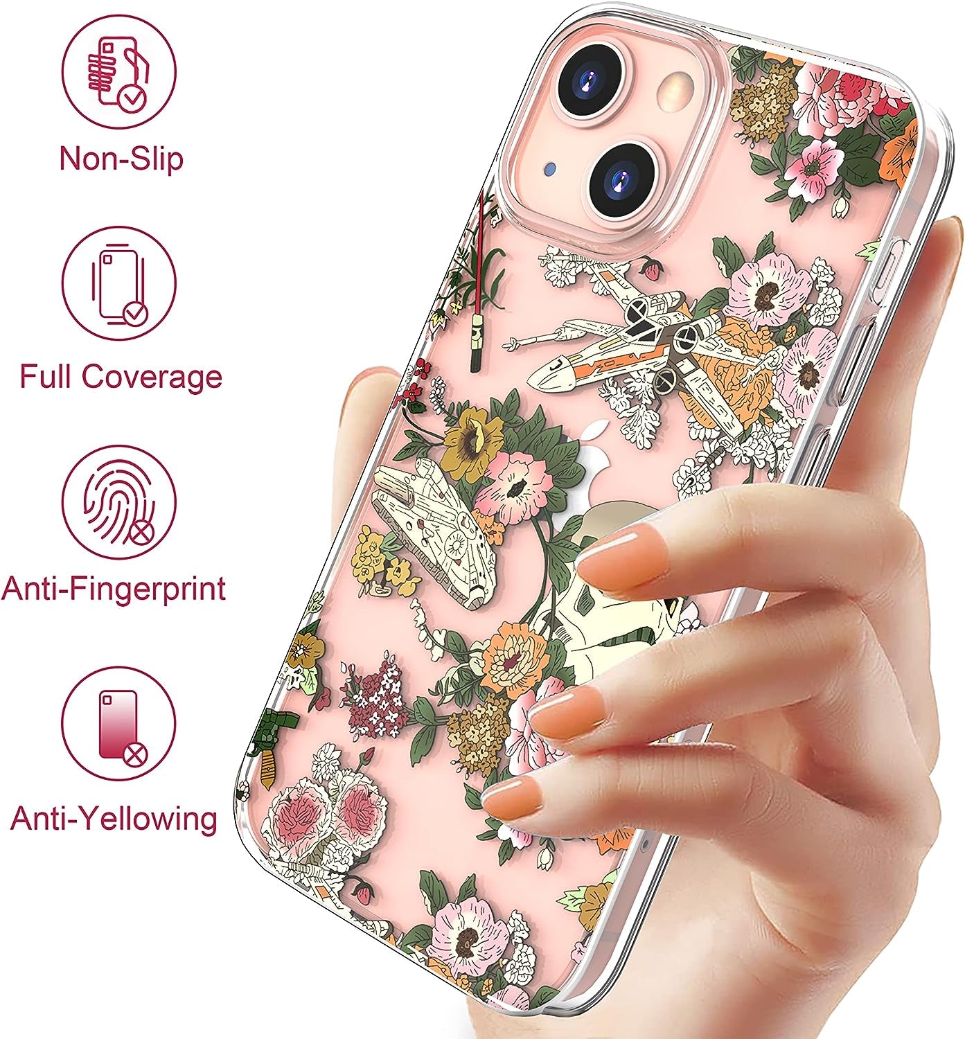 ZQWY Designed for Iphone 13 Case 6.1 Inch, with Tempered Glass Screen Protector Camera Lens Protector Clear with Design Floral Protective Aesthetic Flower Women Girl Phone Cover (Stormtrooper Helmet)  ZQWY   