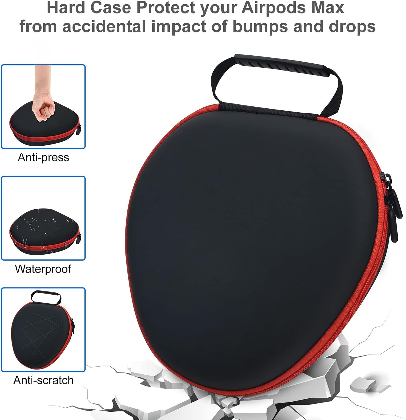 Airpods Max Case Hard Carrying Case for New Airpods Max Portable Storage Bag with Mesh Pocket for Airpods Max Accessories (Black + Red)  Taessv   