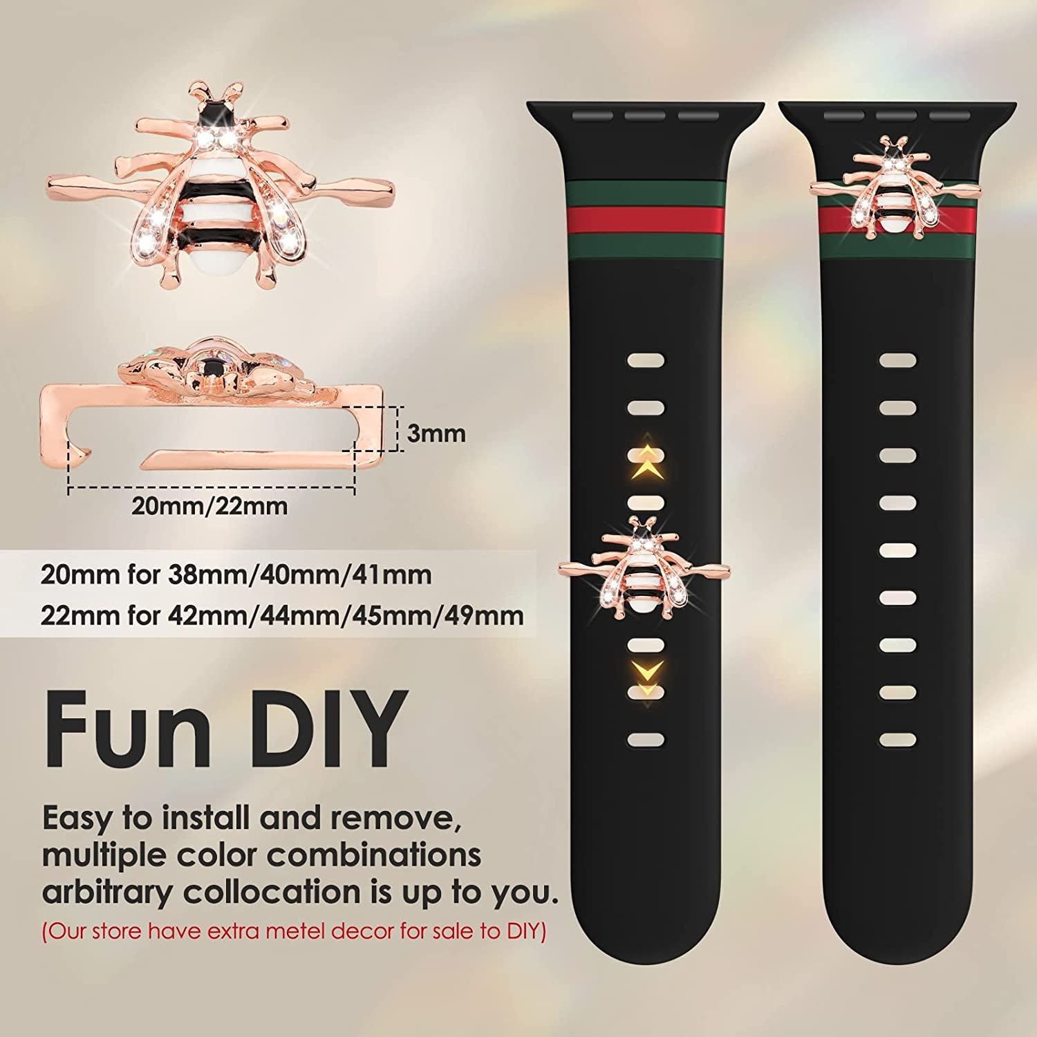 Designer Bands with Charms Decor Compatible with Apple Watch Band 38Mm 40Mm 41Mm 42Mm 44Mm 45Mm 49Mm for Women, Stylish Soft Silicone Sport Strap for Apple Watch Ultra Iwatch Series 8 SE 7 6 5 4 3 2 1  Seizehe   