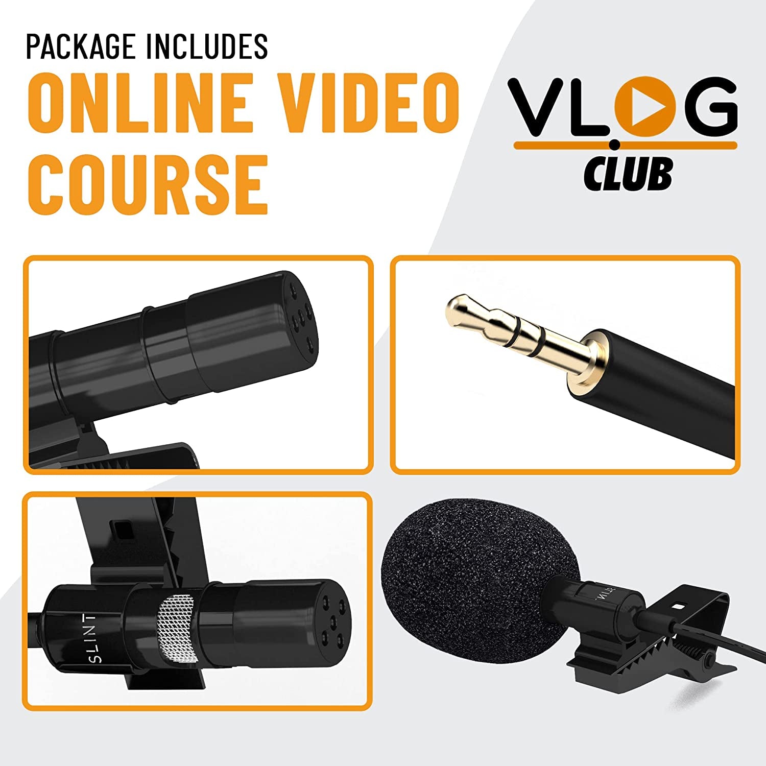 SLINT Lapel Microphone 2 Pack- Clip-On Microphones with Omnidirectional Condenser - Lavalier Lapel Mic Compatible with Android, Gopro, DSLR - Lav Mic for Youtube Recording  SLINT   