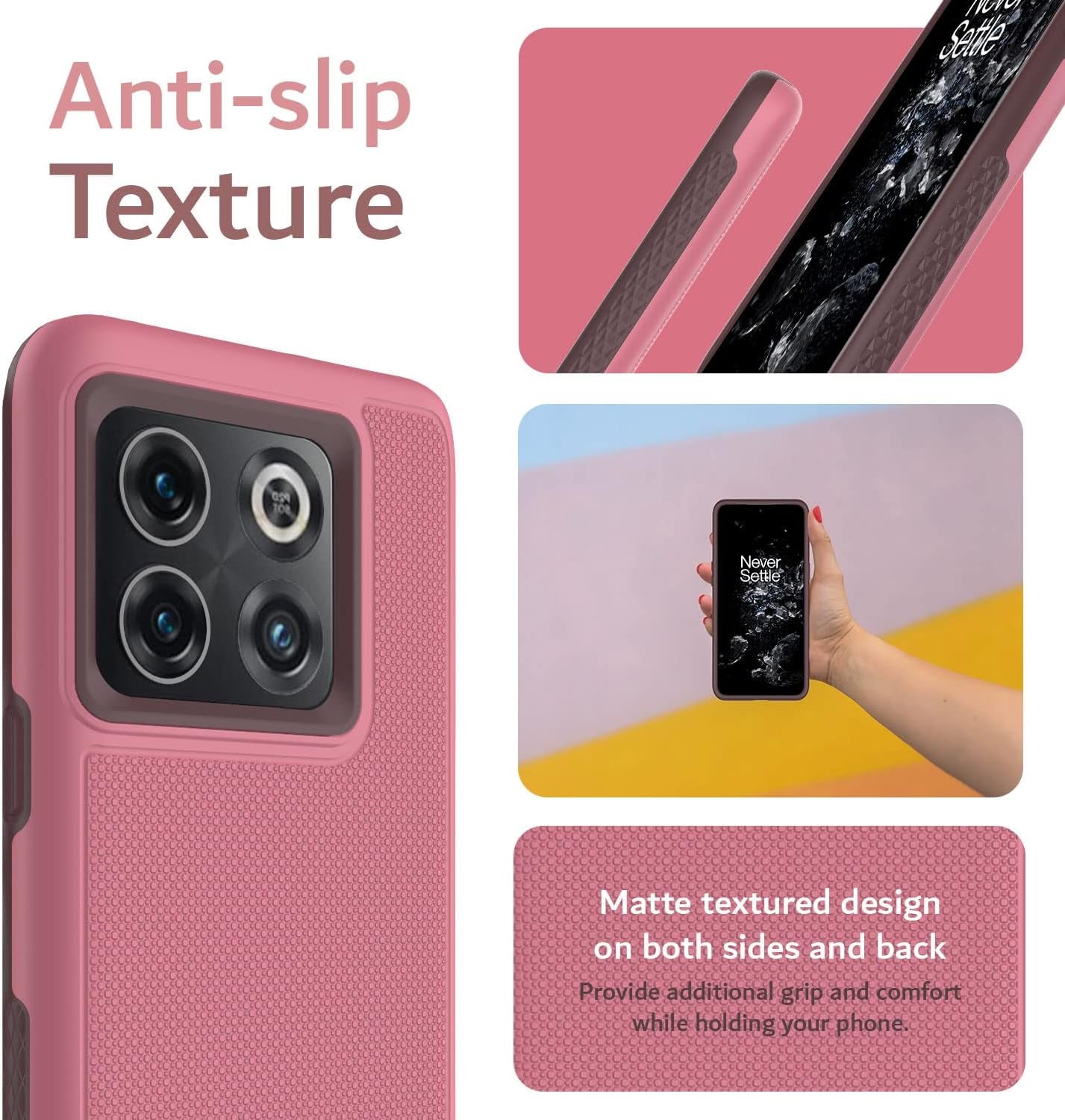 TUDIA Dualshield Grip Designed for Oneplus10T Case 5G, [Mergegrip] Shockproof Military Grade Slim Dual Layer Protection for Oneplus 10T 5G Case (Smokey Pink)  TUDIA   