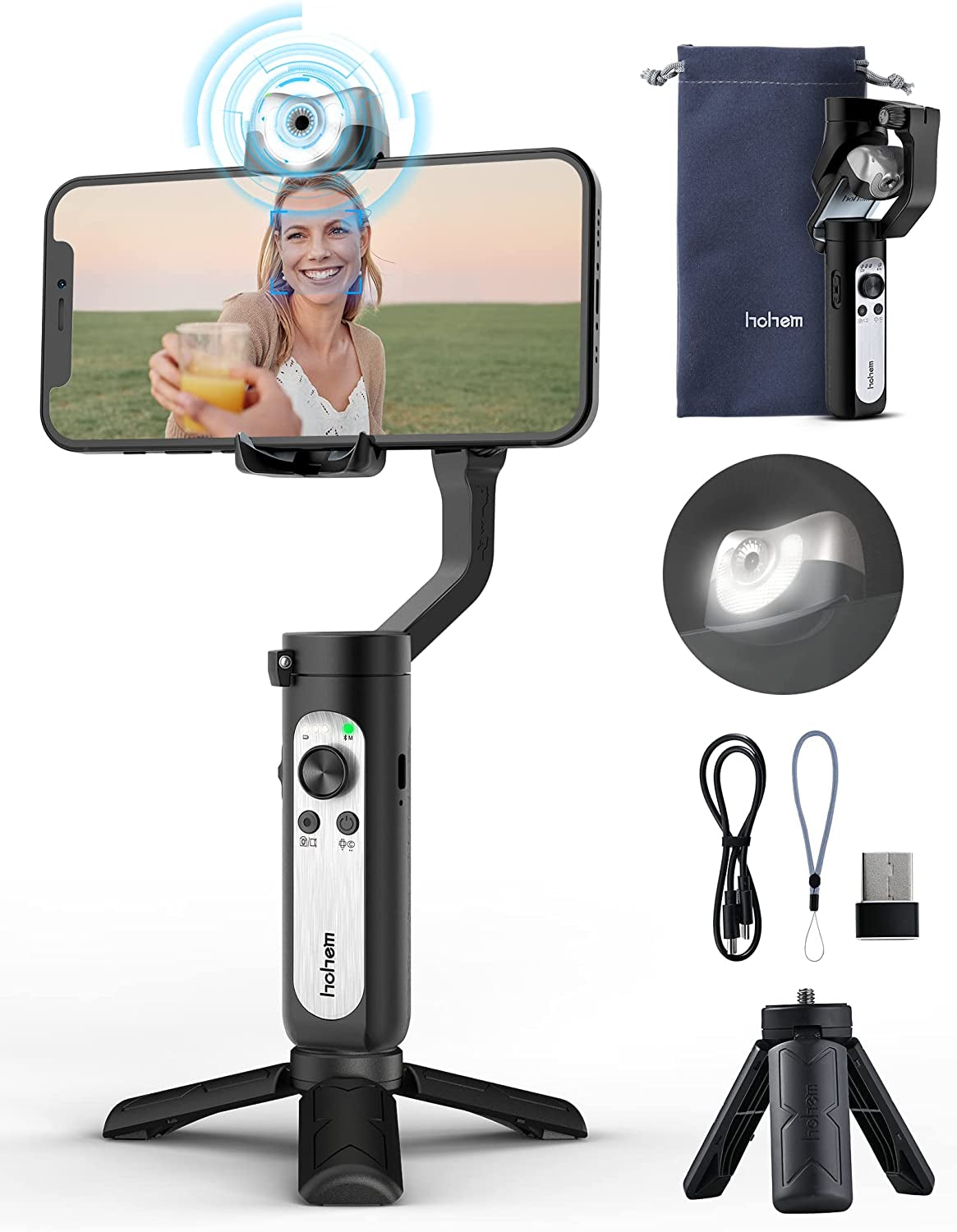 Hohem Isteady V2 Gimbal Stabilizer for Smartphone, 3-Axis Phone Gimbal W/Independent AI Tracking Sensor & Fill Light, Foldable Gimbal Vlogging Stabilizer for Iphone Android Youtube Tiktok Live Video  hohem Technology Co., LTD.   