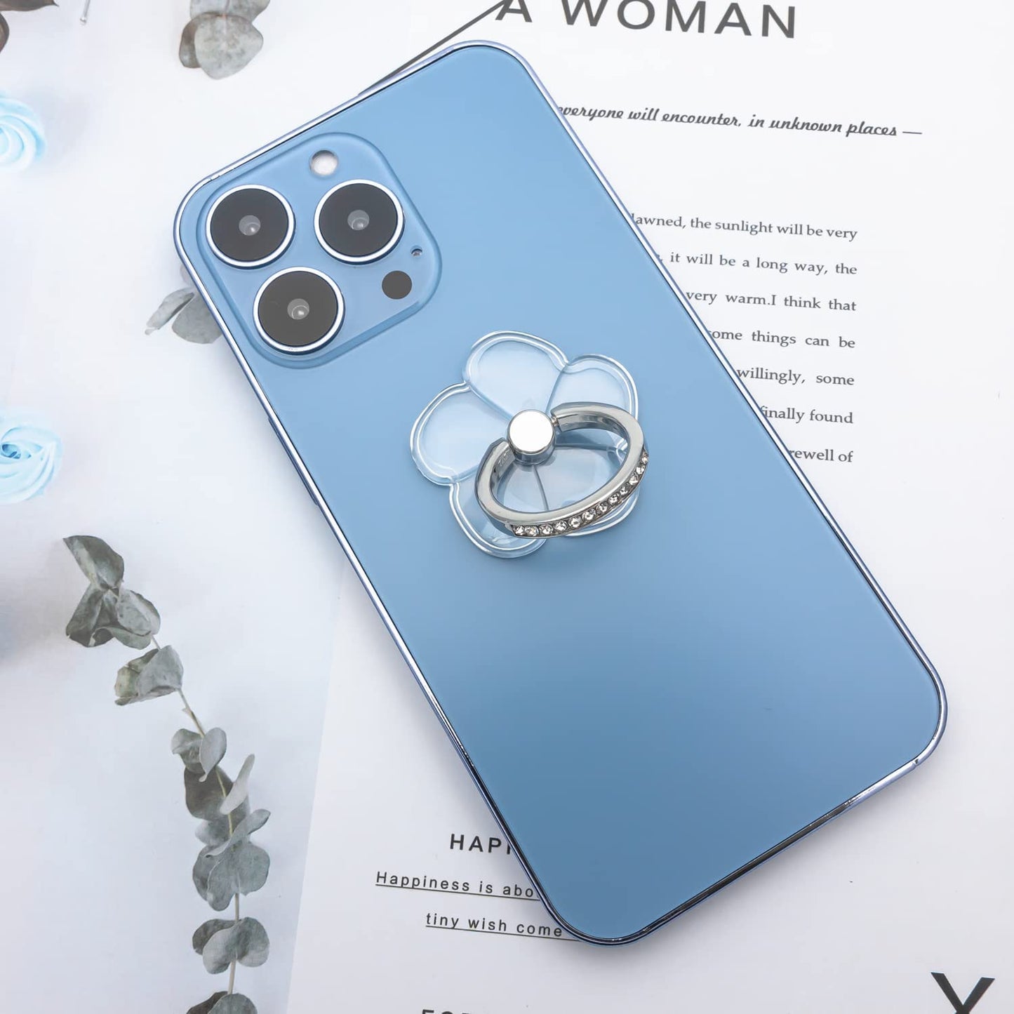 WOGROO Cell Phone Ring Holder Stand Compatible All Mobile Phones or Phone Cases, Transparent Phone Ring Holder Finger Kickstand 360°Degree Rotation Clear Phone Ring Grip, 2 Silver  WOGROO   