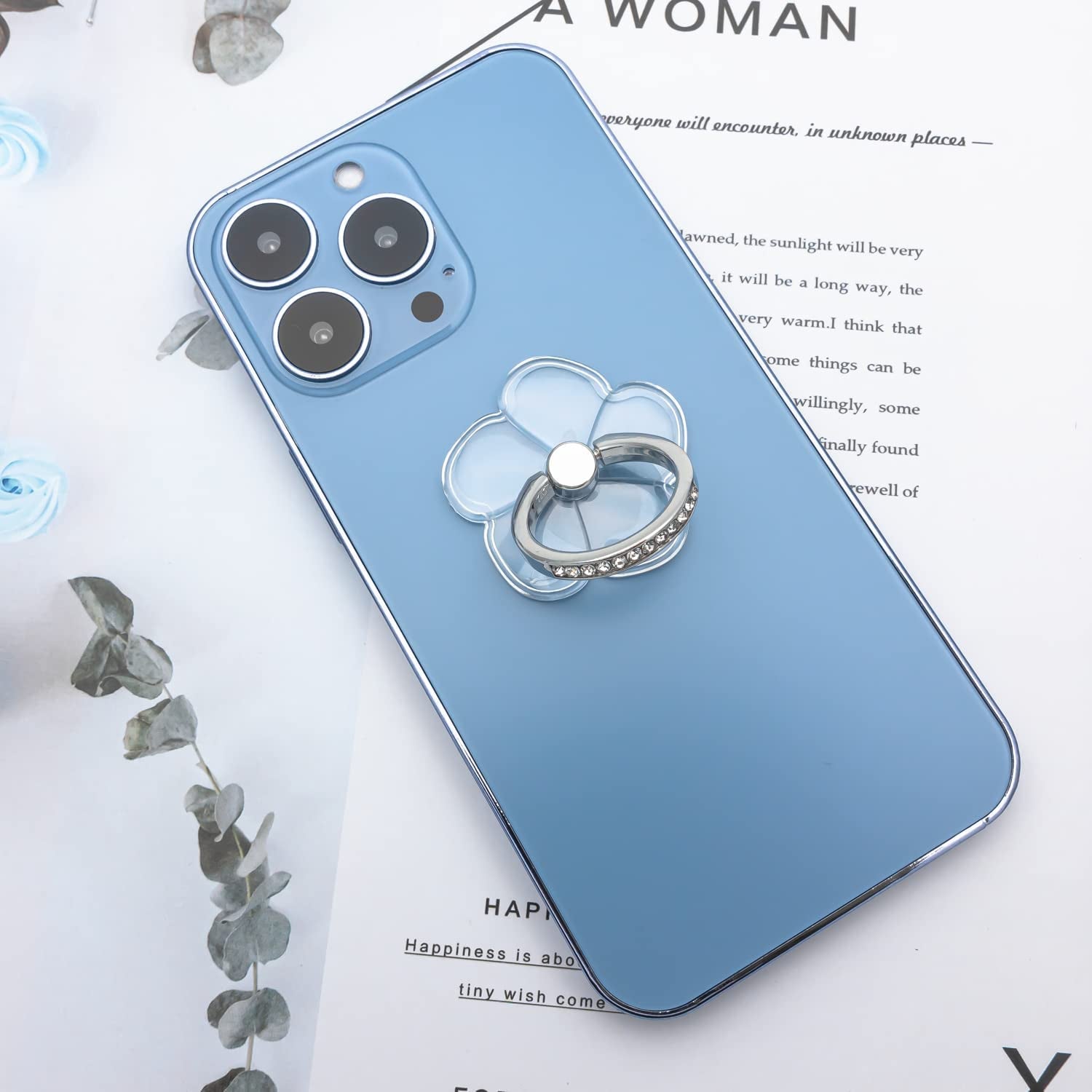 WOGROO Cell Phone Ring Holder Stand Compatible All Mobile Phones or Phone Cases, Transparent Phone Ring Holder Finger Kickstand 360°Degree Rotation Clear Phone Ring Grip, 2 Silver  WOGROO   