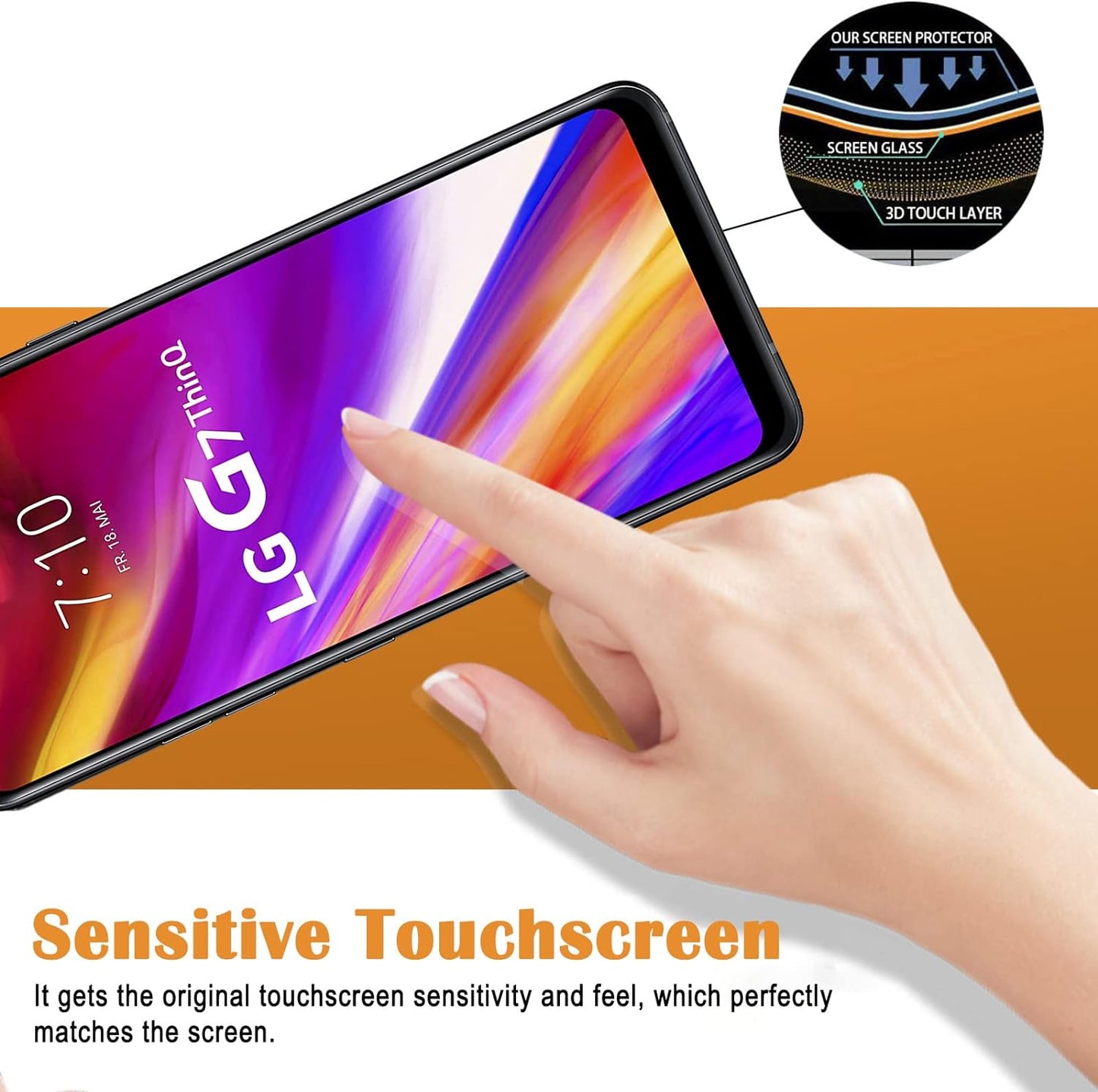 KKEIKO 3 Pack Screen Protector Compatible with LG G7 Thinq, Tempered Glass Screen Protector for LG G7 Thinq, Case Friendly, 9H Hardness, Scratch Resistant  KKEIKO   