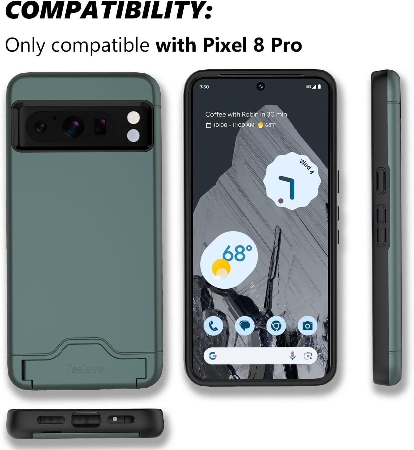 Teelevo Wallet Case for Google Pixel 8 Pro, Dual Layer Case with Card Slot Holder and Kickstand for Google Pixel 8 Pro - Dark Green  Teelevo   