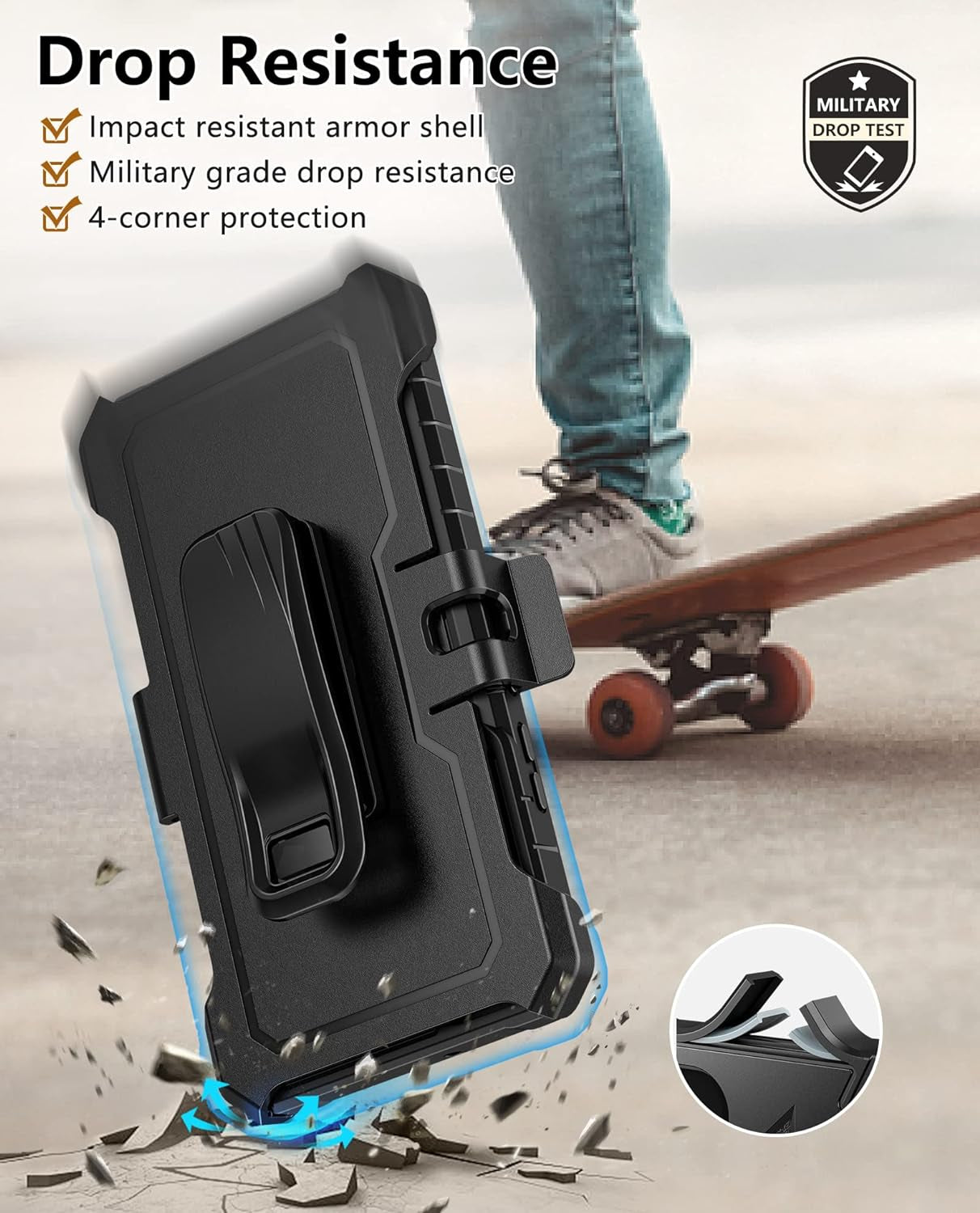 FNTCASE for Samsung Galaxy S22 plus Case: Shockproof Durable S22+ Cell Phone Cover with Built-In Kickstand | TPU Bumper Textured | Full-Body Protective Rugged Belt-Clip Holster Designed Black  DAMAI   