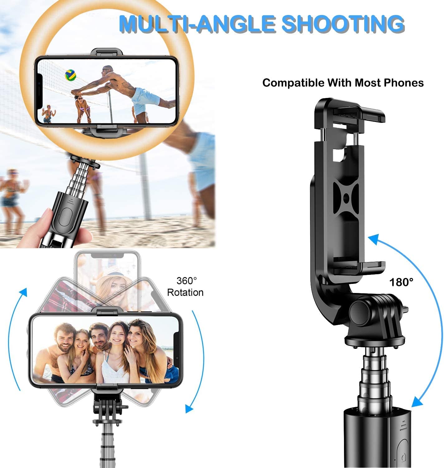 Selfie Stick with 6" Ring Light, Tripod and Phone Holder,3 in 1 Portable LED Fill Light Selfie Stick Tripod Remote Control,Dimmable 3 Colors for Youtube Videos Tiktok Live Stream Make-Up  Amailtom   
