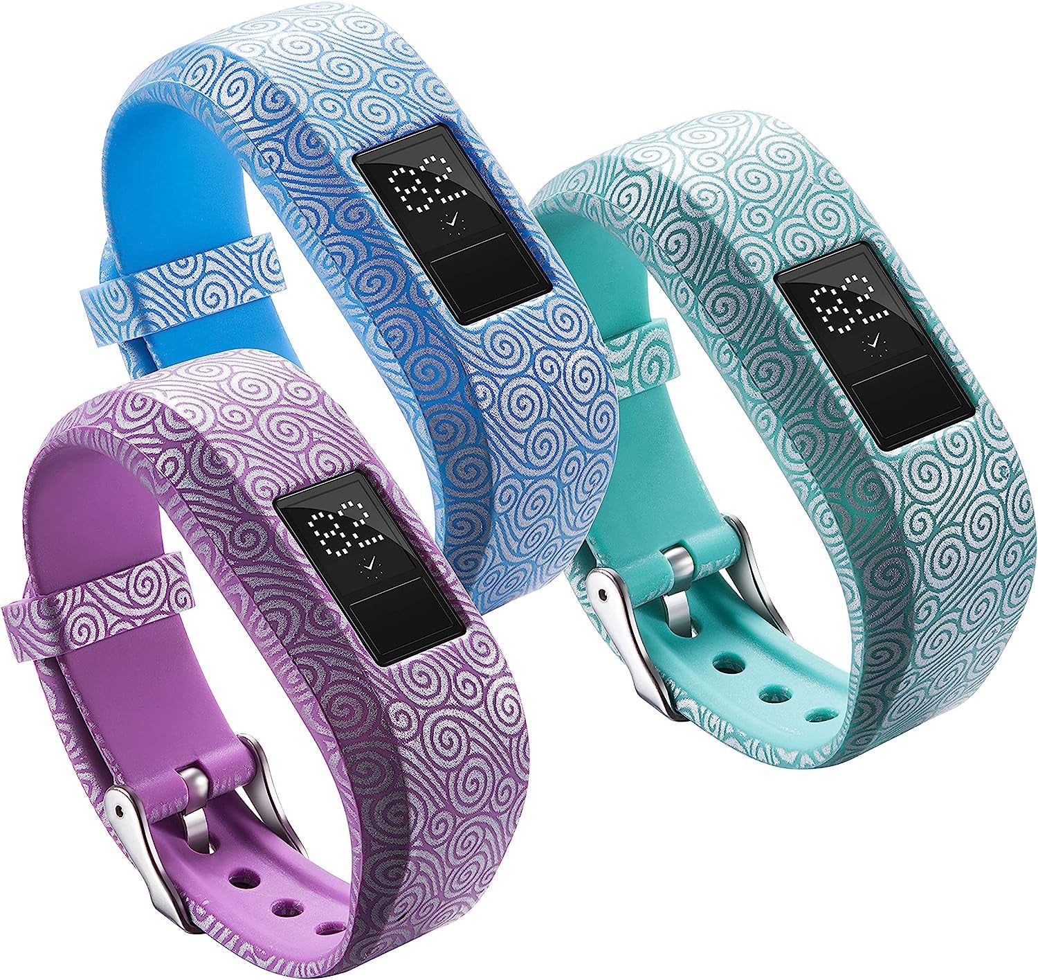 GTHY Compatible with Garmin Vivofit JR/JR 2/Vivofit 3 Bands Repacement,For Kids Boys Girls,Soft Silicone Pattern Adjustable Straps,Wristbands,Watch Band,With Secure Metal Clasp,Lagre&Small  GTHY 3Pack Clouds Small 