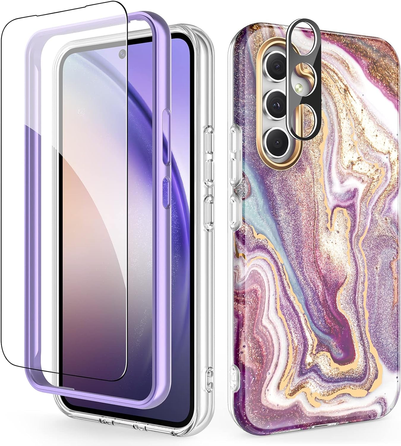 Chvelop Case Compatible with Samsung Galaxy A53 5G (2022 Released), Marble Stylish Slim Soft TPU, Full Body Protective with Built-In Screen Protector, Shockproof Cover for A53, 6.5 In, River/Purple  Chvelop Quicksand/Purple Samsung Galaxy A54 5G 