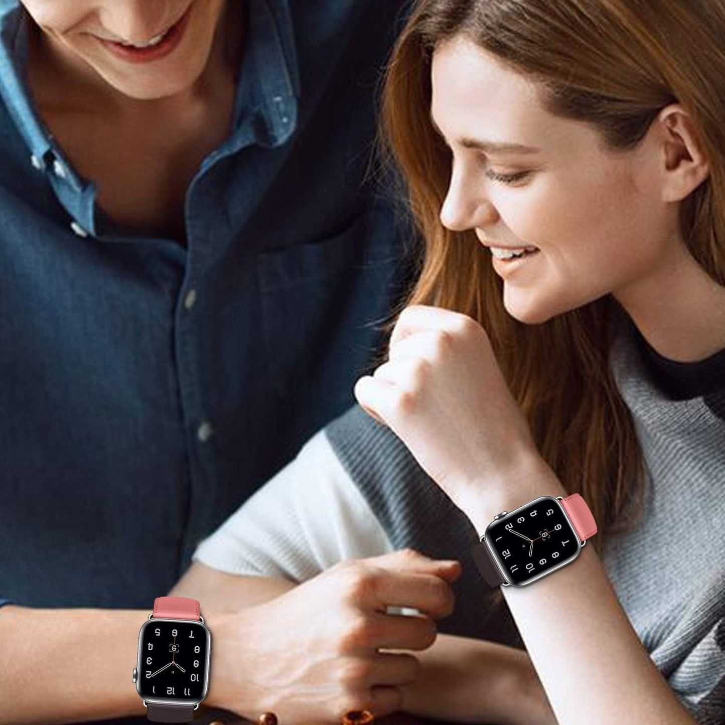 Compatible with Apple Watch Band 42Mm 44Mm 45Mm Women Men, Pierre Case Genuine Leather Sweatproof Classic Replacement Strap Stainless Steel Buckle for Iwatch Series 7/6/SE/5/4/3/2/1 Wine Red Pink  TOKASA   