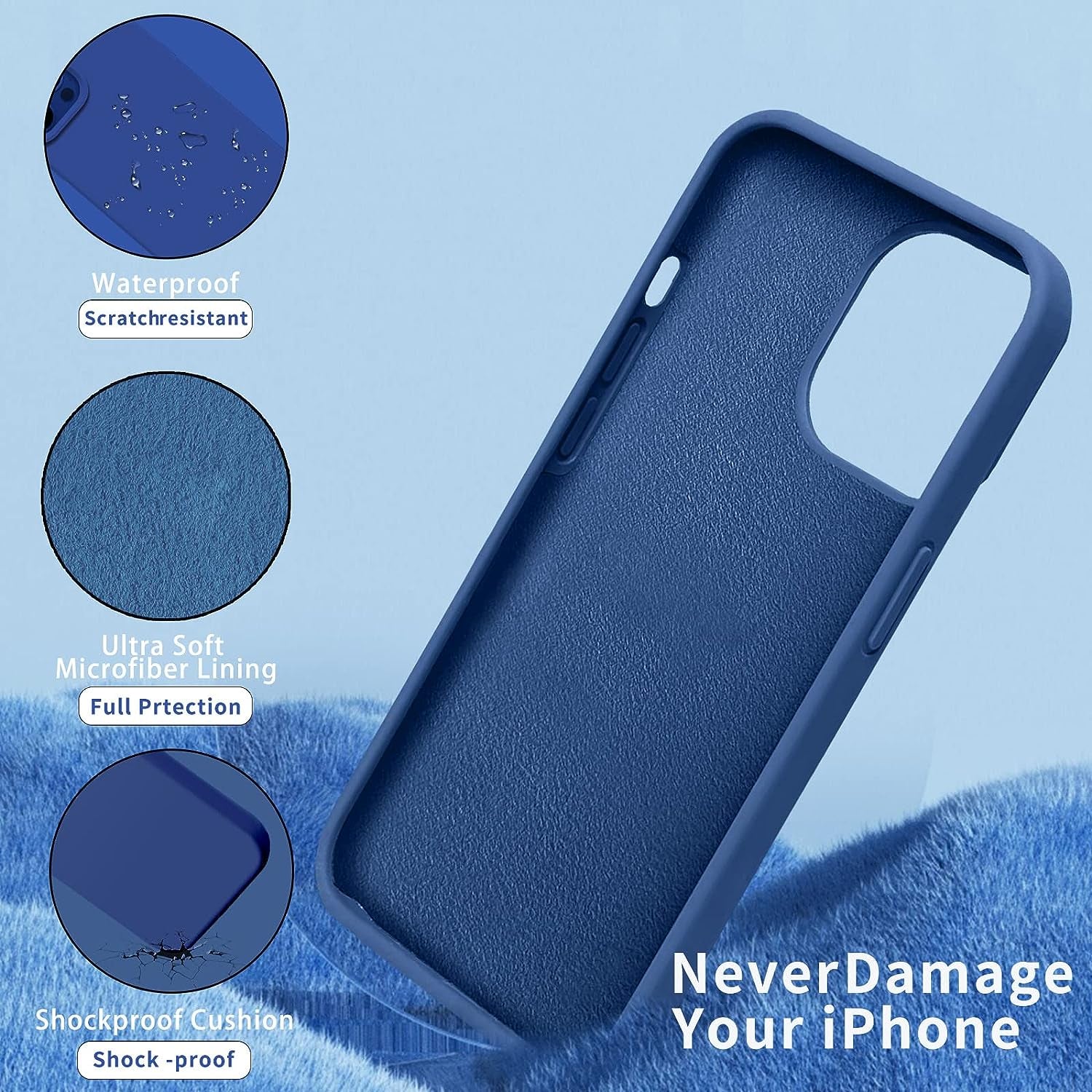 YOZEB Silicone Case Designed for Iphone 14, Shockproof Anti-Scratch and Anti-Fingerprint 4-Layer Full Body Protective Cover Slim Phone Case Compatible with Iphone 14 6.1 Inches (Blue)  YOZEB   