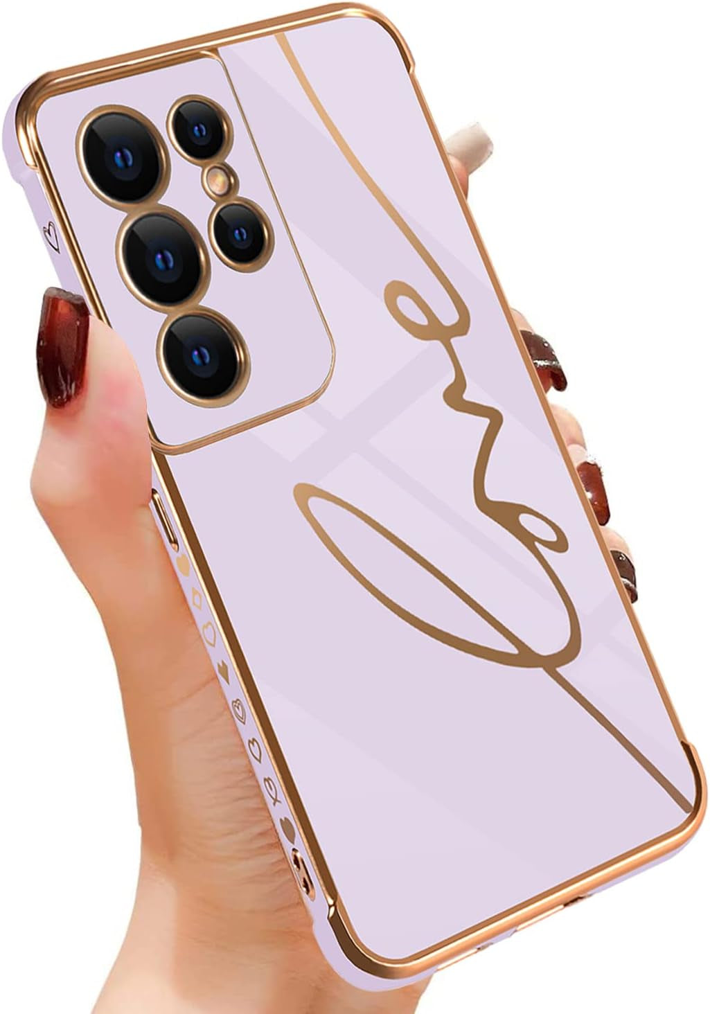 Eiyikof Compatible for Samsung Galaxy S20 FE 5G 6.5" Case with Cute Side Love Heart and Plating Love Letter Pattern Case for Women Girls Shockproof Soft TPU Full Camera Lens Protection Case-Pink  Eiyikof Purple Samsung Galaxy S21 Ultra 