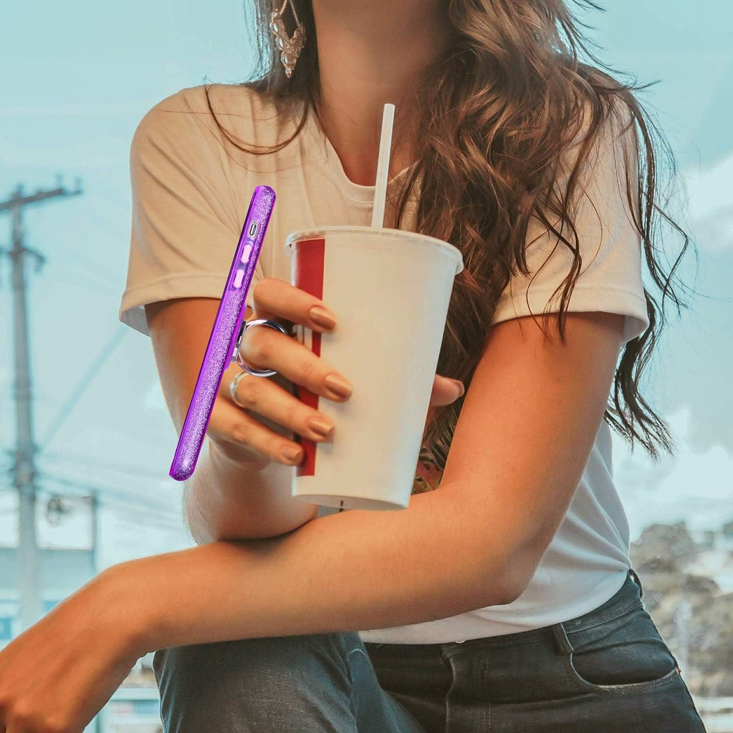 Wisdompro Iphone 12 Mini Case, Cute Glitter Bling Sparkle Protective Case with Ring Kickstand, Women Girls Phone Case for 5.4 Inch Apple Iphone 12 Mini - Purple  Wisdompro   