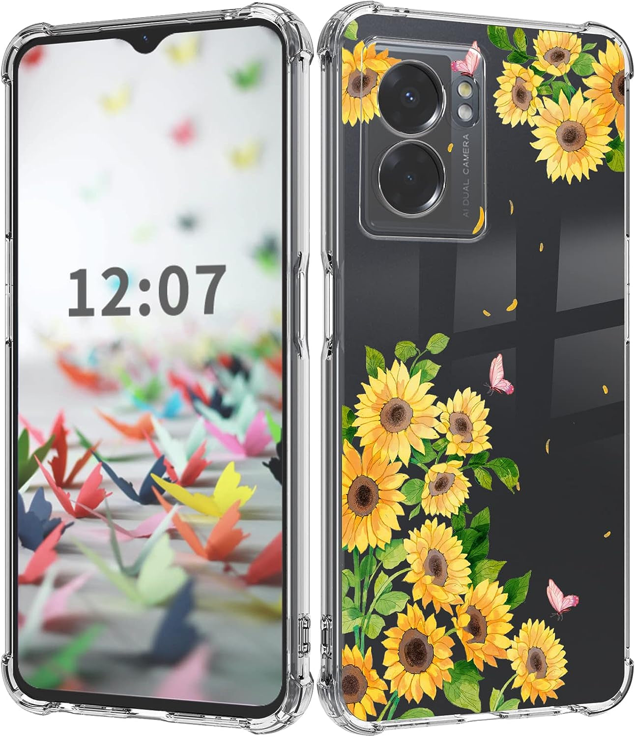 Dcwunk Compatible with Oneplus Nord N300 5G Case 6.56 Inch, Camera Lens Protector Flower Shockproof Clear Floral Design Protective Women Phone Cover, 2022 (Daisies)  Dcwunk Pink Butterfly  
