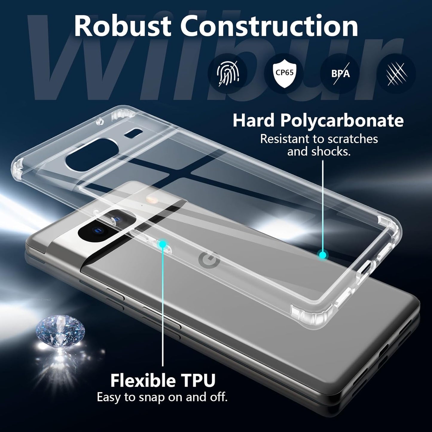 Wilbur Designed for Google Pixel 8 Case Clear,[Anti-Yellowing & Non-Slip] Transparent Shockproof Protective Phone Cases Slim Cover for Google Pixel 8 Released 2023-6.2"  Wilbur   