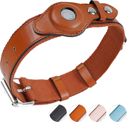 Safe Paws Airtag Dog Collar Holder - Our Adjustable Air Tag Dog Collar Holder Fits Small Medium and Large Dogs - Use Our Elegant PU Leather Dog Airtag Collar to Quickly Locate Your Dog (Small, Brown)  Safe Paws   