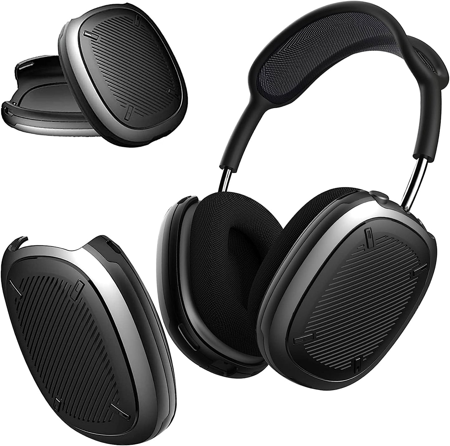 NINKI Compatible Airpods Max Case Cover Silicone,Scratch Resistant Soft Protective Ear Cups Cover for Apple Airpod Max Headphones Black,Rugged Lightweight Shockproof Hard Airpods Max Accessories Cases  NINKI Silver Black Normal 