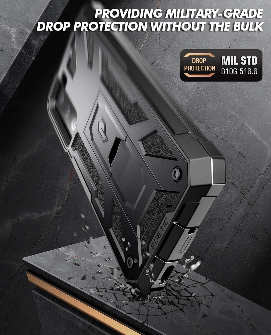 Poetic Spartan Case for Samsung Galaxy S21 5G 6.2 Inch, Built-In Screen Protector Work with Fingerprint ID, Full Body Rugged Shockproof Protective Cover Case with Kickstand, Metallic Gun Metal  Poetic   