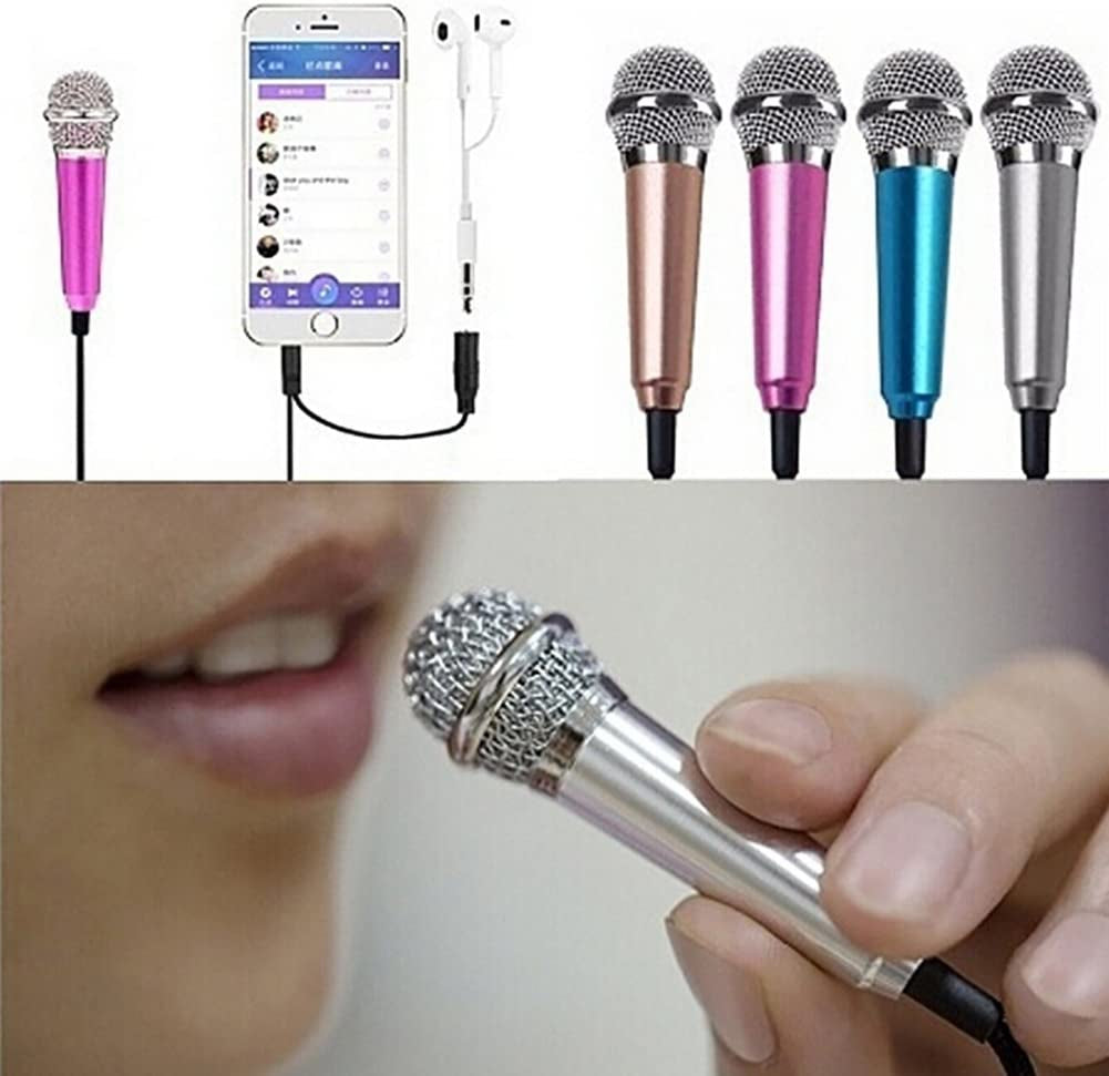 Angel3292 Mini Portable Vocal Instrument Microphone for Mobile Phone 3.5Mm Universal Wire Connect Karaoke Metallic Mini Microphone for Cell Phone PC Blue  angel3292   