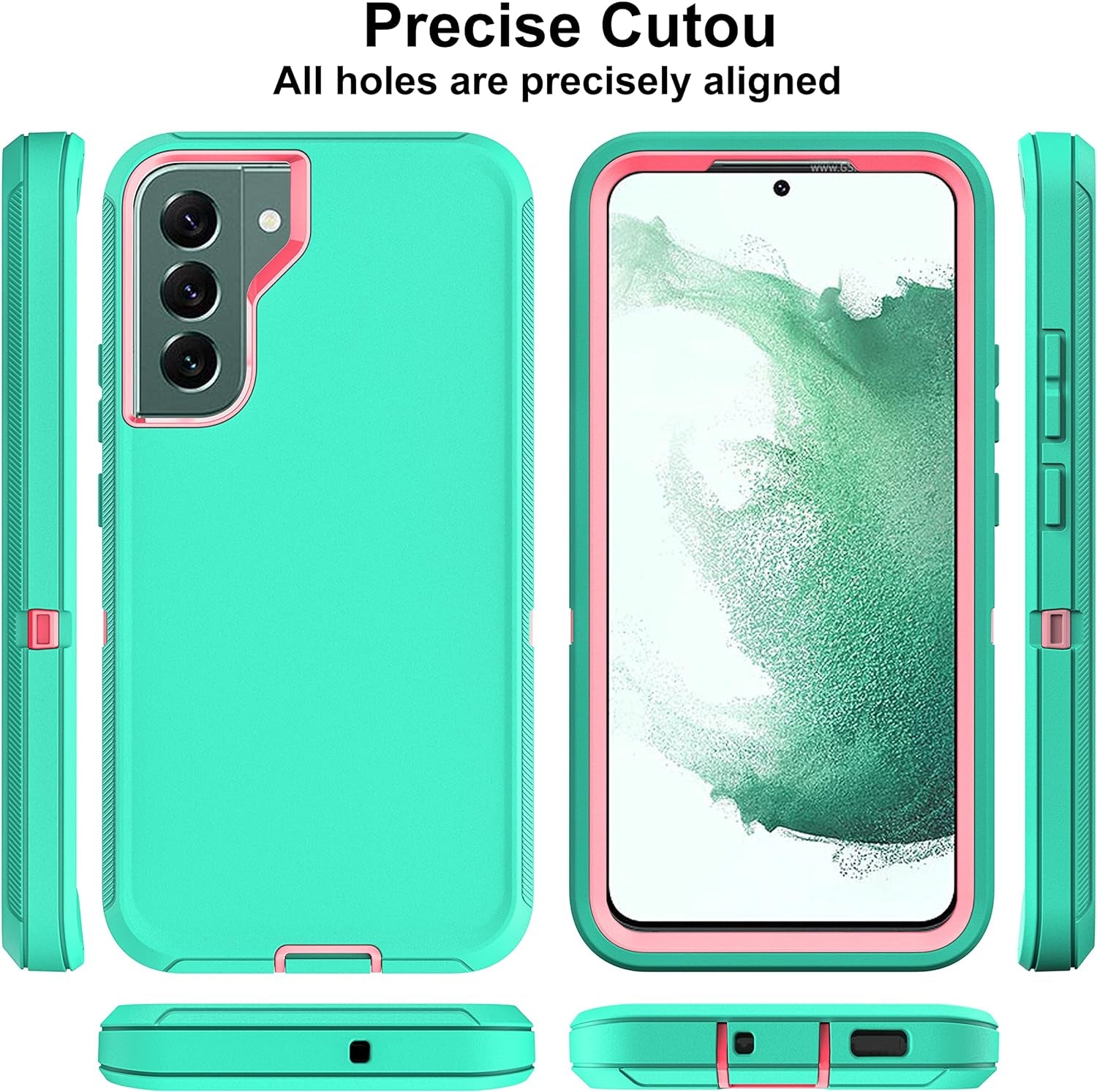 HONG-AMY for S22 plus Case, Samsung Galaxy S22 plus Case with Self Healing Flexible TPU Screen Protector [2 Pack], Full Body Shockproof Heavy Duty Case for Galaxy S22 plus 5G (Aqua Blue/Rose Pink)  HONG-AMY   