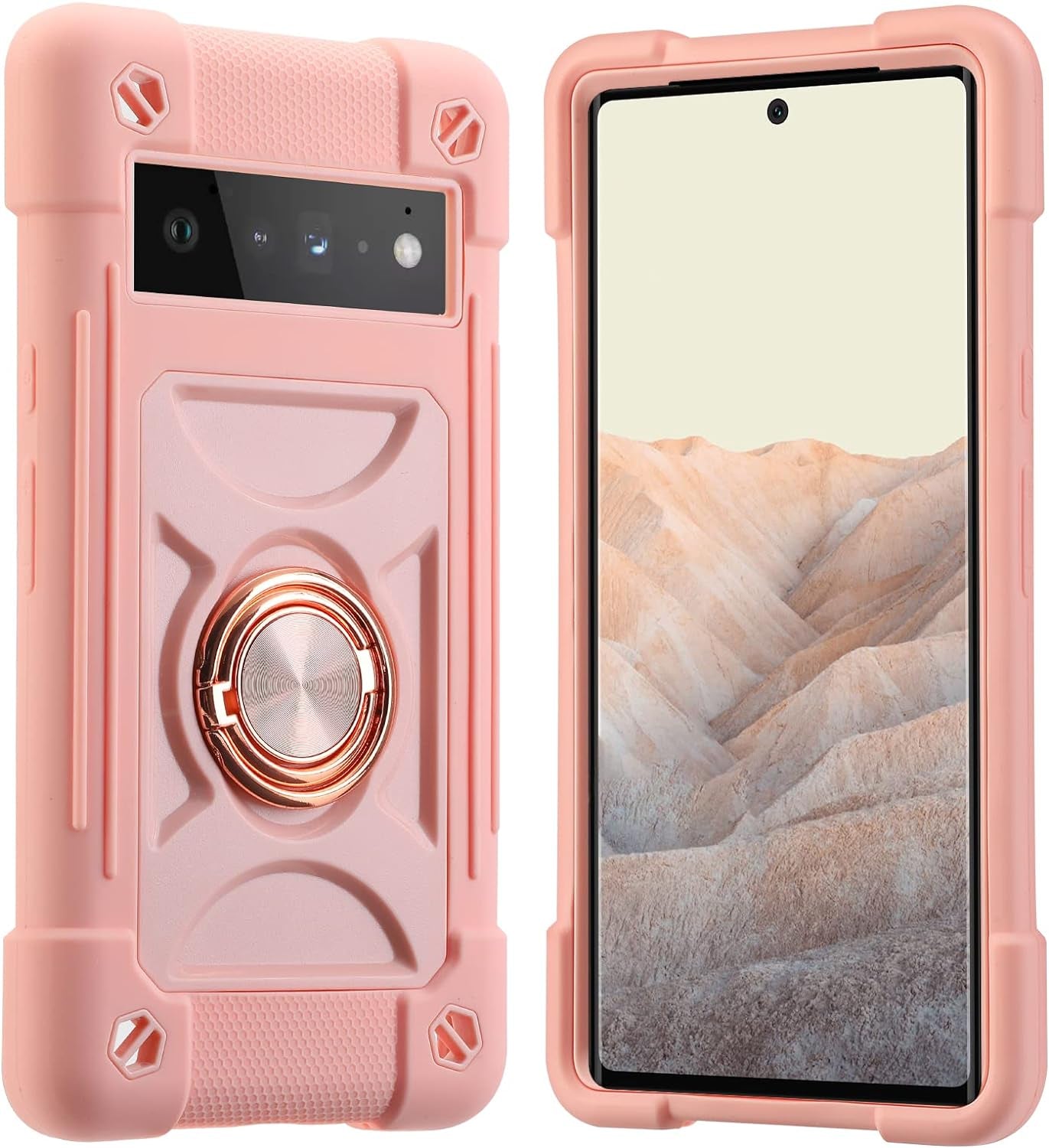 MARKILL Compatible with Google Pixel 6 Pro Case with 360°Rotate Ring Stand, 【Without Screen Protector】 Heavy-Duty Military Grade Shockproof Phone Cover for Google Pixel 6 Pro 6.7 Inch (Blue)  MARKILL Pink  