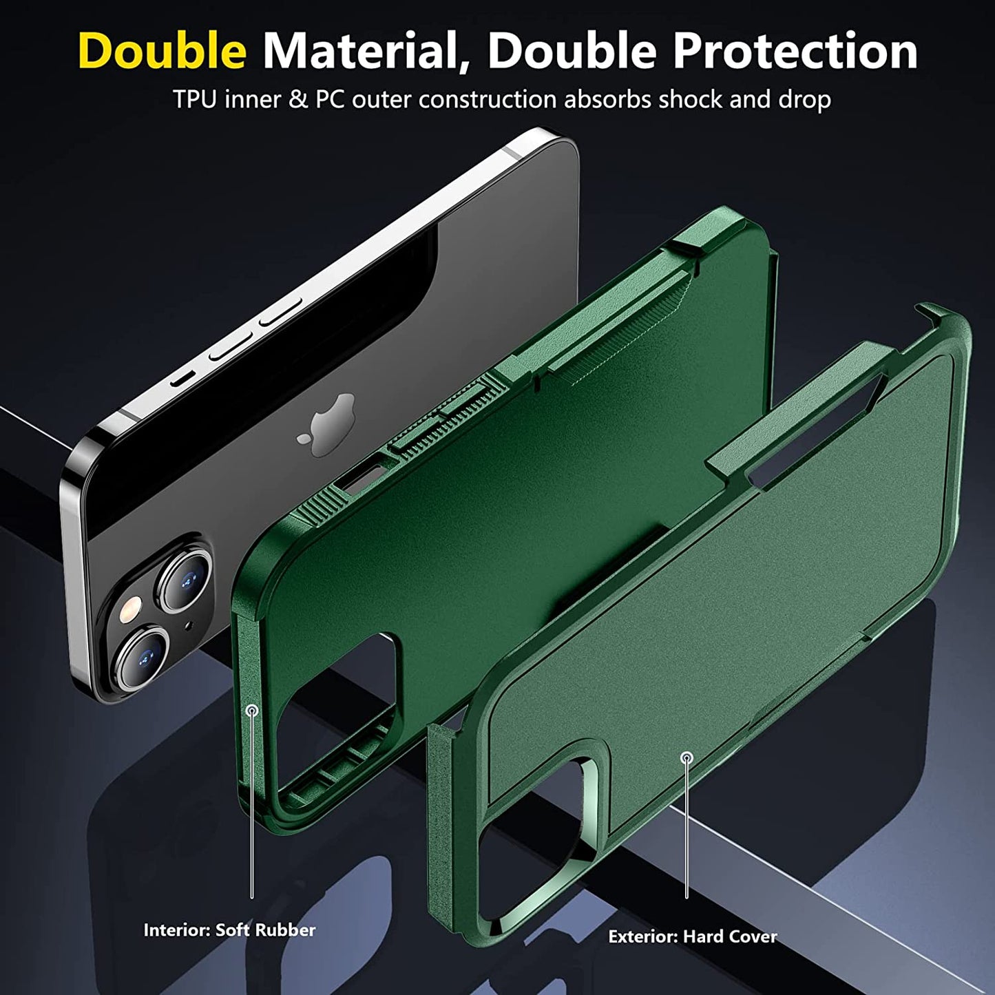 SPIDERCASE for Iphone 14 Case, [10 FT Military Grade Drop Protection][Non-Slip] [2+Tempered Glass Screen Protector][2+Tempered Camera Lens Protector] Heavy Duty Full-Body Shockproof Case, Deep Green  SPIDERCASE   