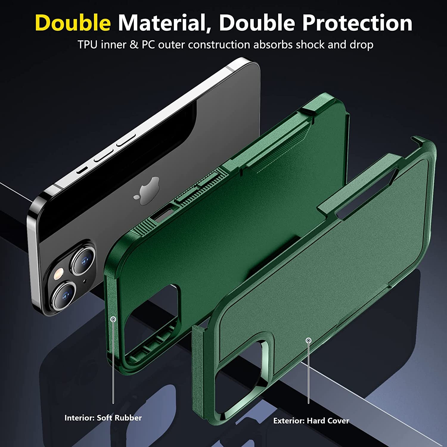 SPIDERCASE for Iphone 14 Case, [10 FT Military Grade Drop Protection][Non-Slip] [2+Tempered Glass Screen Protector][2+Tempered Camera Lens Protector] Heavy Duty Full-Body Shockproof Case, Deep Green  SPIDERCASE   