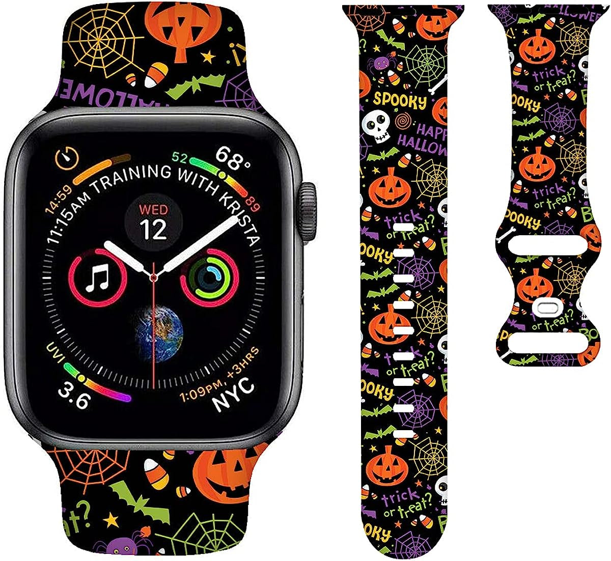 BACDOILQ Halloween Watch Band Smartwatch Replacement Compatible with Watch 38Mm 40Mm 41Mm 42Mm 44Mm 45Mm Silicone Strap for Watch Series 7/6/5/4/3/2/1/SE  BACDOILQ   