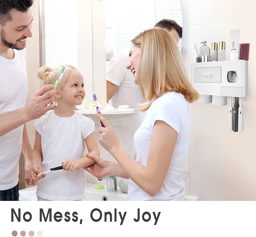 Ihave Toothbrush Holders for Bathrooms, 2 Cups Toothbrush Holder Wall Mounted with Toothpaste Dispenser - Large Capacity Tray, Cosmetic Drawer - Bathroom Decor & Bathroom Accessories  ihave   