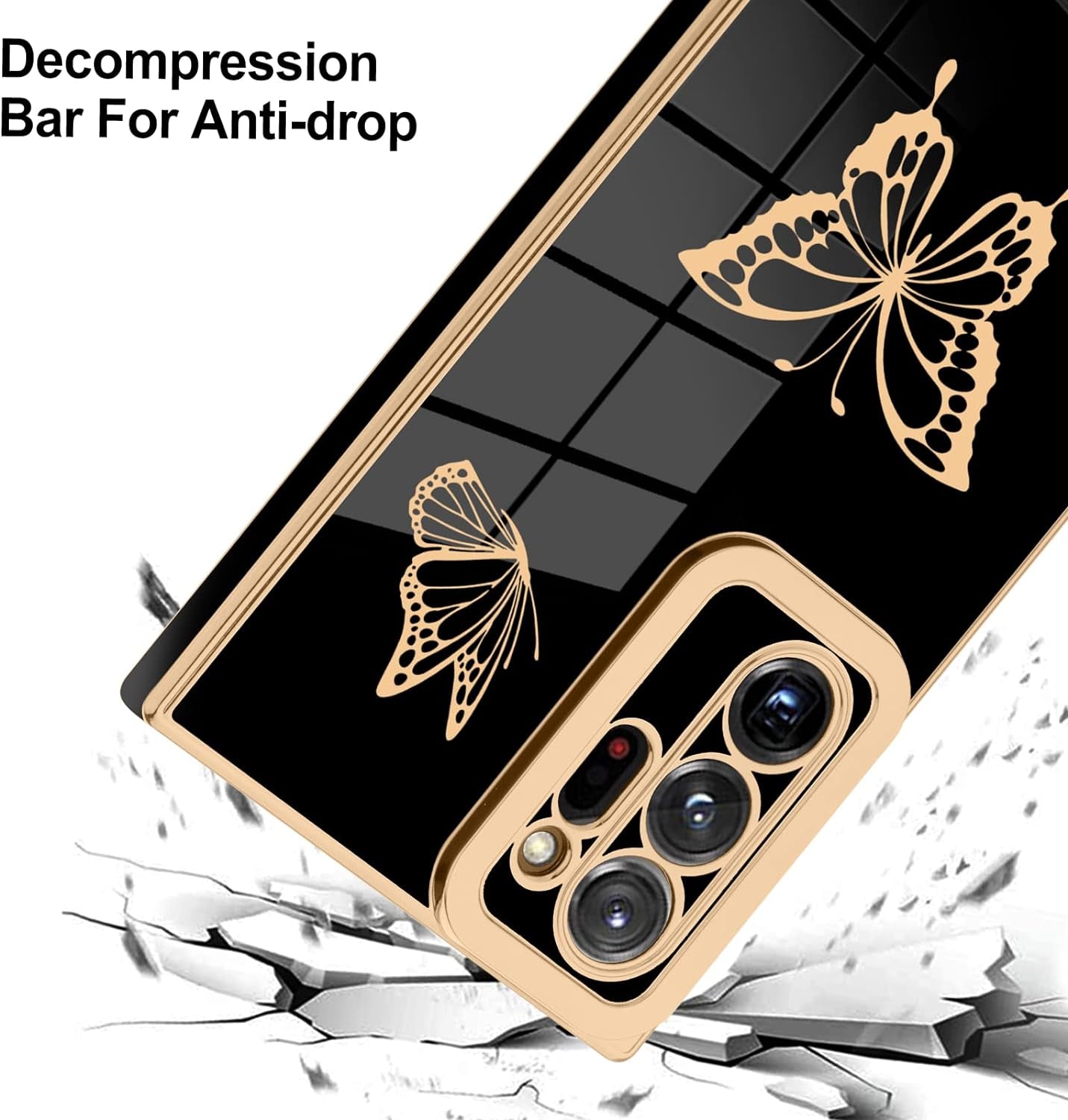 Jefonha for Samsung Galaxy Note 20 Ultra 6.9 Inch Plating Cute Butterflies Cover with Screen Protector Cute Side Pattern Soft TPU Shockproof Full Camera Lens Protection Electroplated Case - Black  Jefonha   