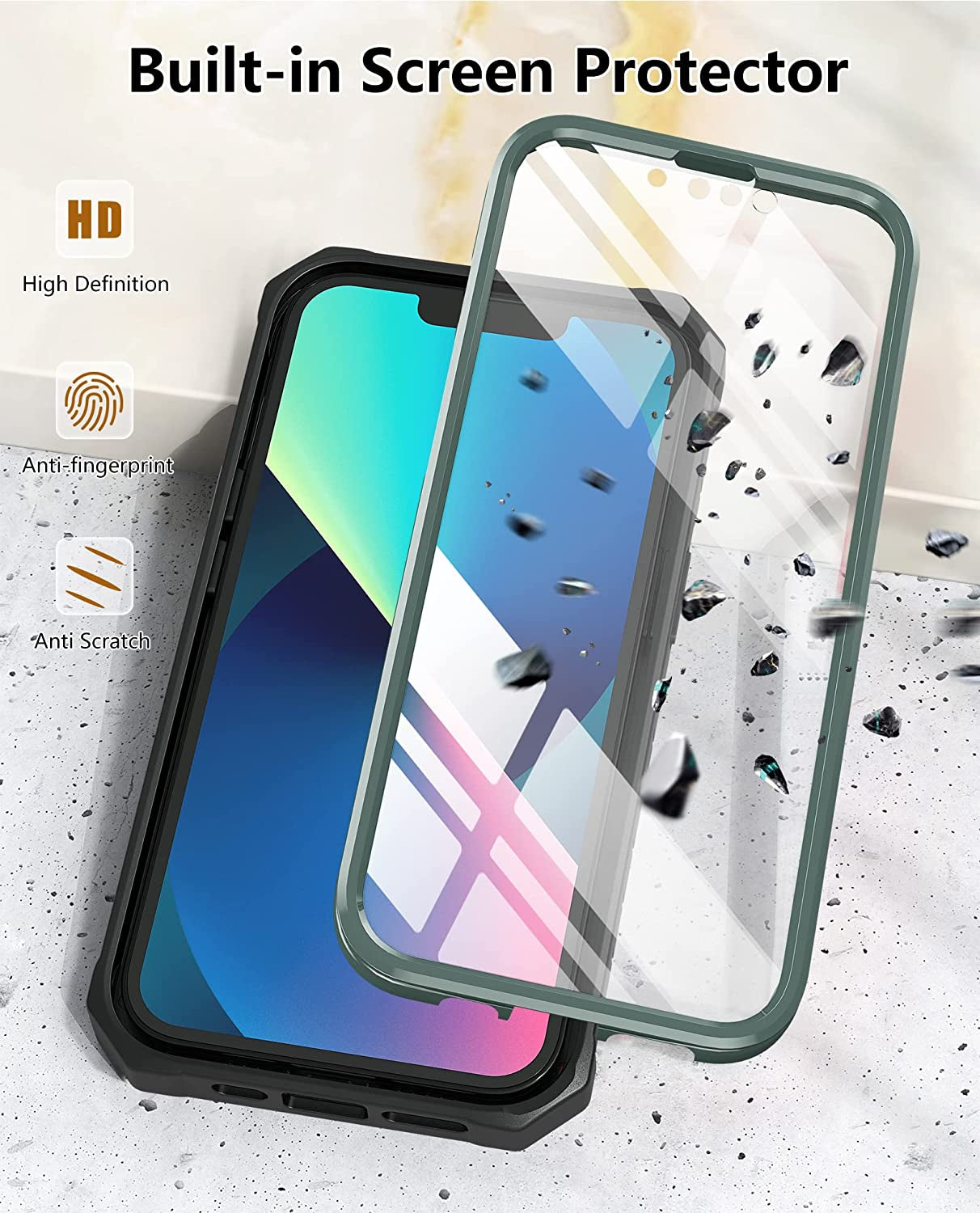 For Iphone 13 Case Protective Cover: Iphone 14 Case Heavy Duty Military Grade Hard Protection Shock Proof Grip | Durable Dual-Layer Design Iphone 13-14 Phone Case with Built-In Kickstand Aqua  DAMAI   