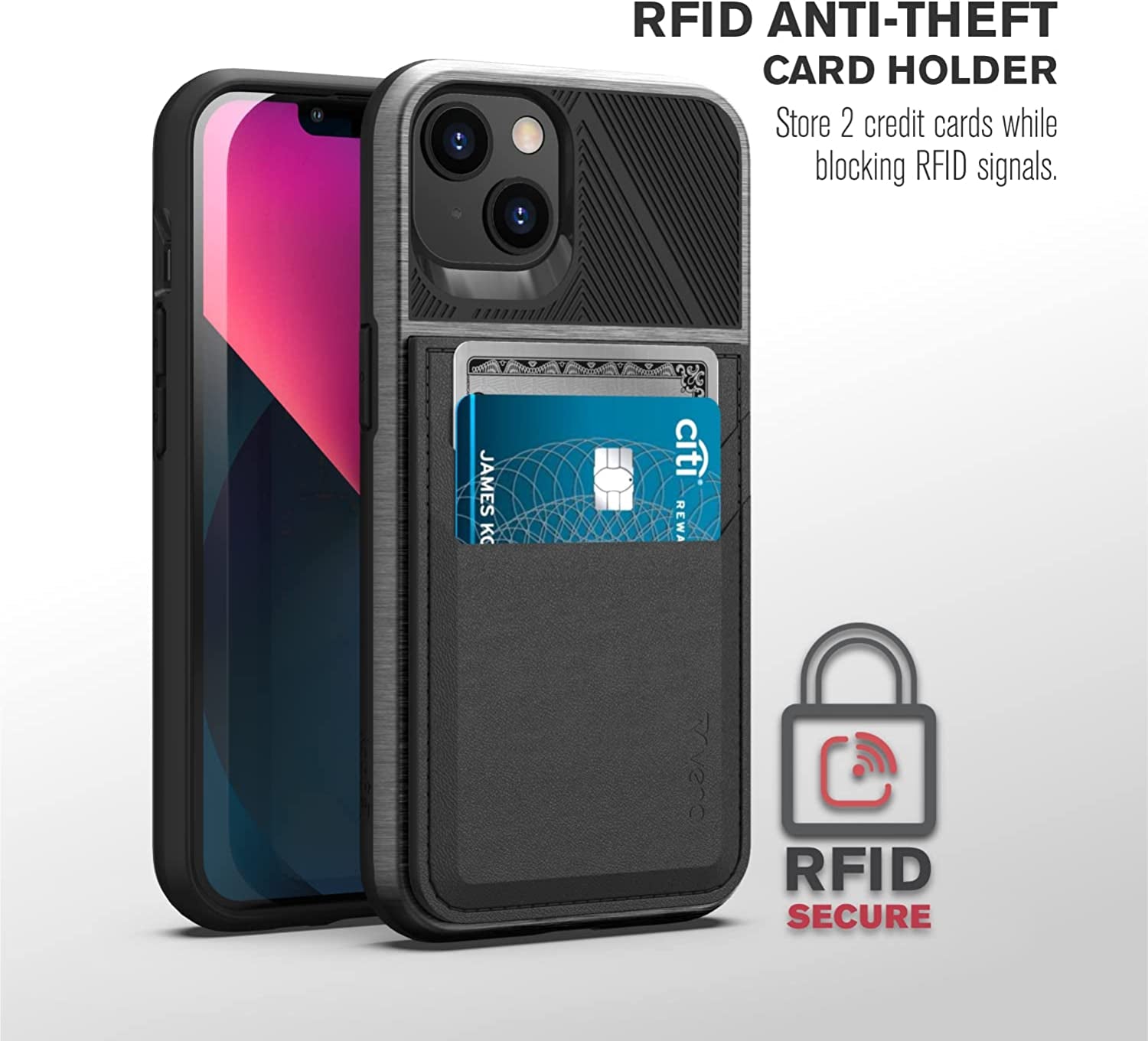 Vena Legacy Card Holder Wallet Case Compatible with Apple Iphone 13/14 (6.1"-Inch), (Compatible with Magsafe, RFID Anti-Theft) Slim Profile Card Slot Cover with Kickstand - Space Gray  Vena   