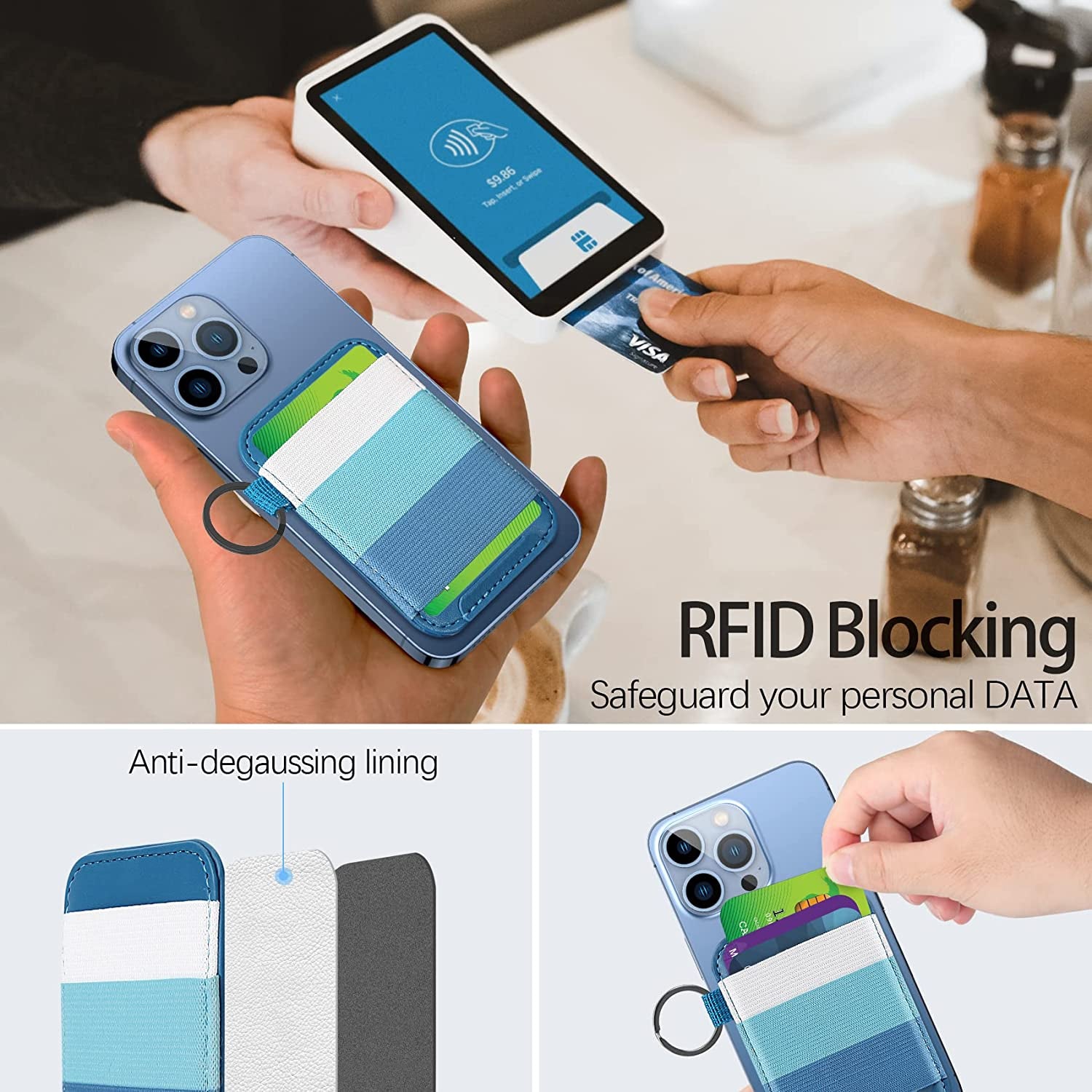 Magnetic Card Wallet Holder for Apple Magsafe, Magsafe Wallet for Iphone 14 Iphone 13 Iphone 12 Magsafe Leather Wallet, Magnetic Card Holder for Back of Iphone 14/13/ 12 Series, Fit 7 Cards, Blue  ExtreLife   