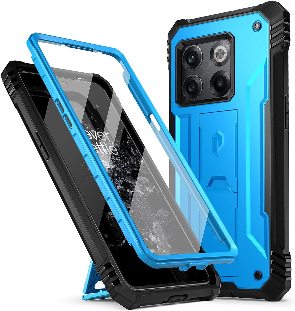 Poetic Revolution Series Designed for Oneplus 10T Case, Full-Body Rugged Dual-Layer Shockproof Protective Cover with Kickstand and Built-In-Screen Protector, Navy Blue  Poetic Sky Blue  