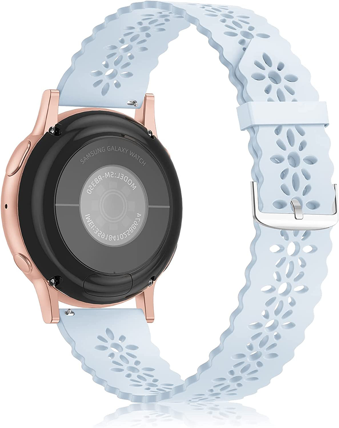 Lace Silicone Band 20Mm Compatible for Samsung Galaxy Watch 4 40Mm 44Mm/Watch 3 41Mm/Active 2 Watch Bands 40Mm 44Mm/Watch 4 Classic 42Mm 46Mm, Slim Bands Soft Smartwatch Strap for Women(Black)  Seizehe LIight Blue  