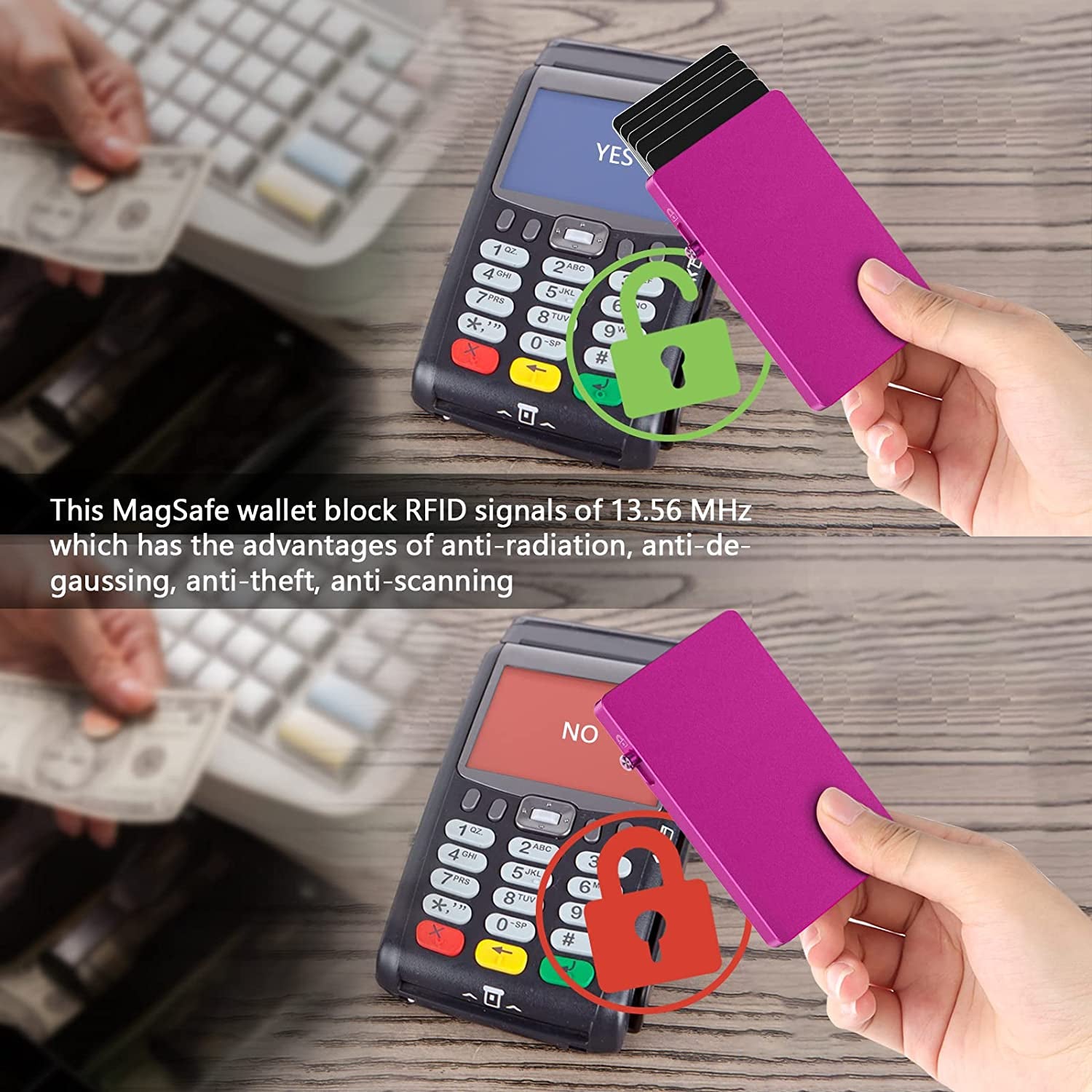 Magnetic Card Wallet Holder for Magsafe，Slim Metal Wallet Card Holder，Eject Credit Card with One Click Prevent Theft Locking Cards Function ，Card Holder for Phone Case Compatible with All Type Phone  SMRA   