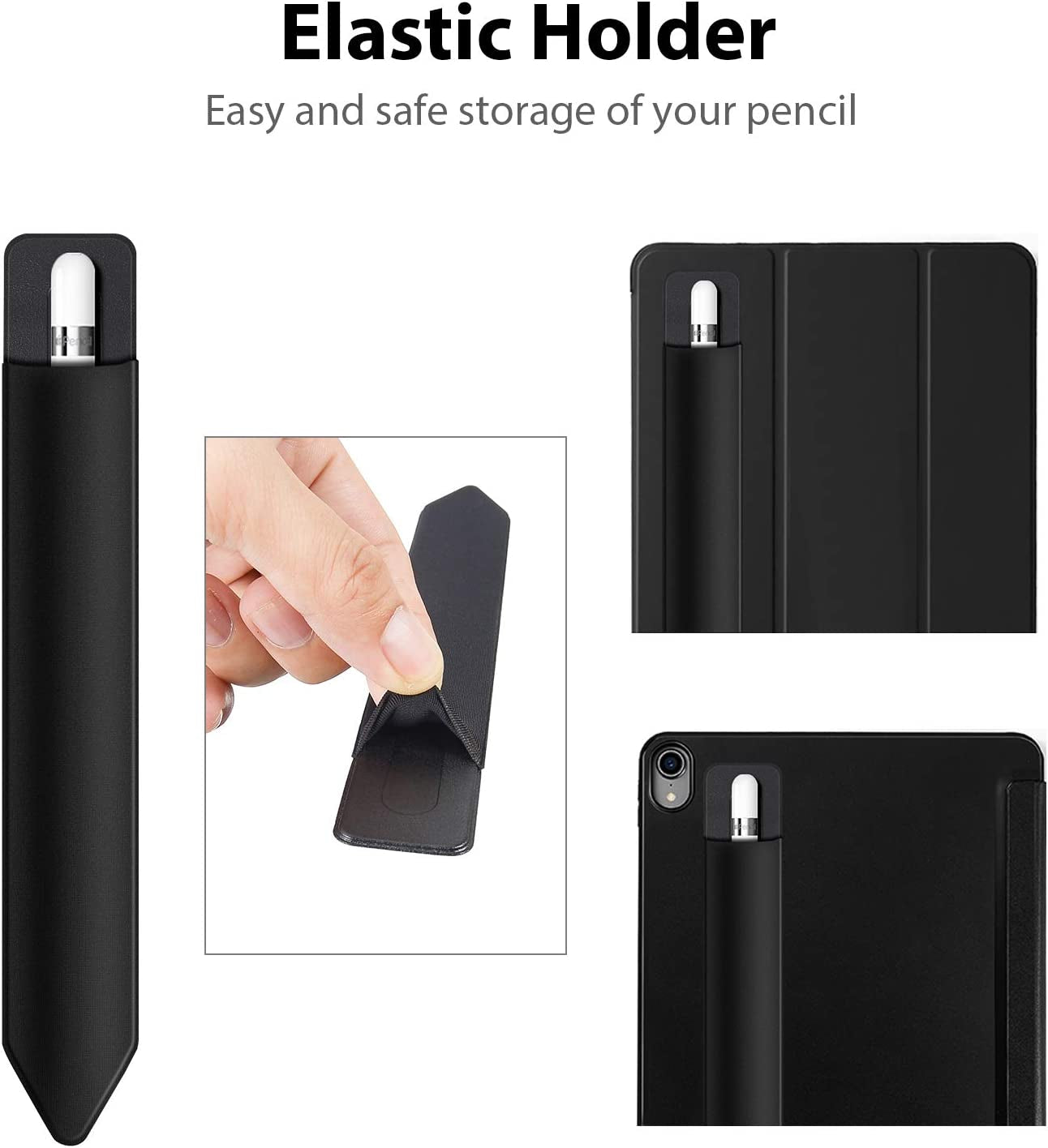 Doormoon Pencil Holder for Apple Ipad 2018 (6Th Gen)/ Ipad Air/ 9.7 / Pro 9.7"/ Pro 10.5"/12.9"/Pro 12.9/,Detachable Elastic Apple Pencil 2Nd Gen Leather Sleeve Pocket Pouch (Black X 2)  Doormoon   