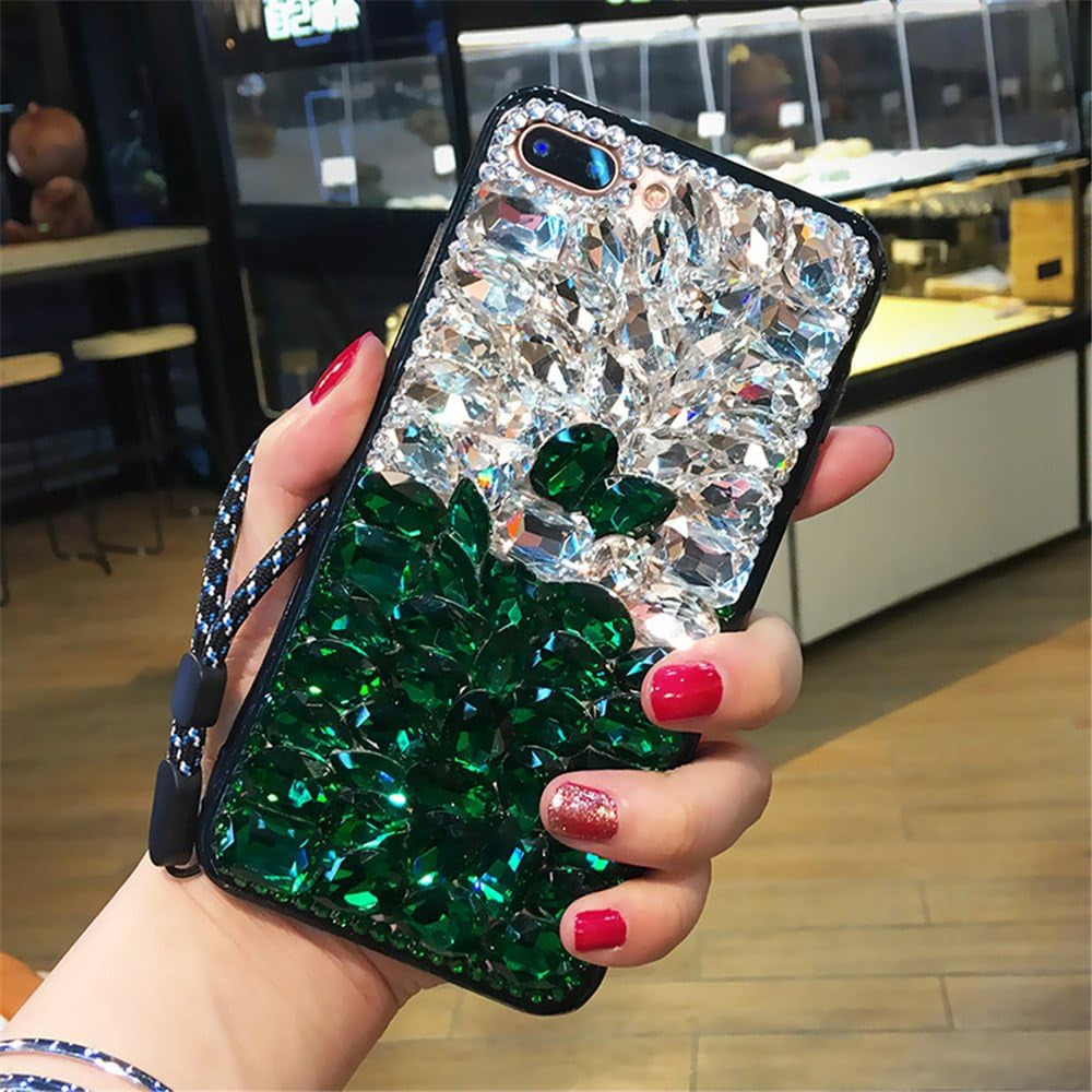 Case for LG G6,Luxury 3D Handmade Sparkle Stunning Stones Crystal Rhinestone Bling Full Diamond Gemstone Glitter Case for LG G6(A Full Black)  RB-CASE B Diamond-White/Green  