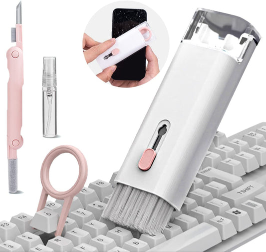 7 in 1 Electronic Cleaner Kit, Multifunction Keyboard Brush, Portable Computer Cleaner Kit with 3 in 1 Airpods Cleaner Pen, Keyboard Brush, Keycap Buckle, Spray Bottle and Screen Cleaning Flannelette  Shapelocker   