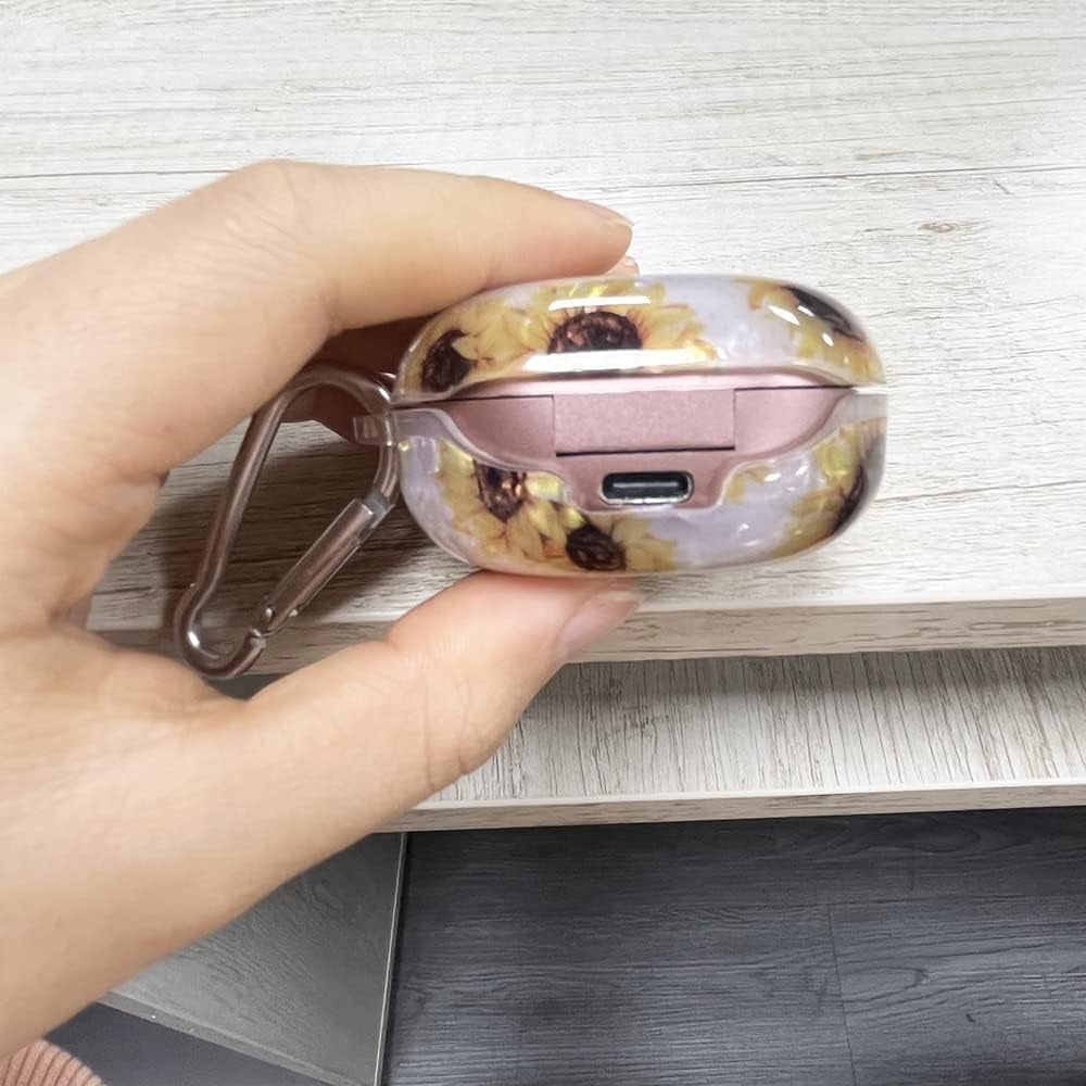 Fycyko Compatible with Samsung Galaxy Buds 2 Case/Galaxy Buds Pro Case/Galaxy Buds Live Case,Cute Sparkle Flower Pattern Shockproof Protective Cover Case with Keychain,Sunflower  Fycyko   