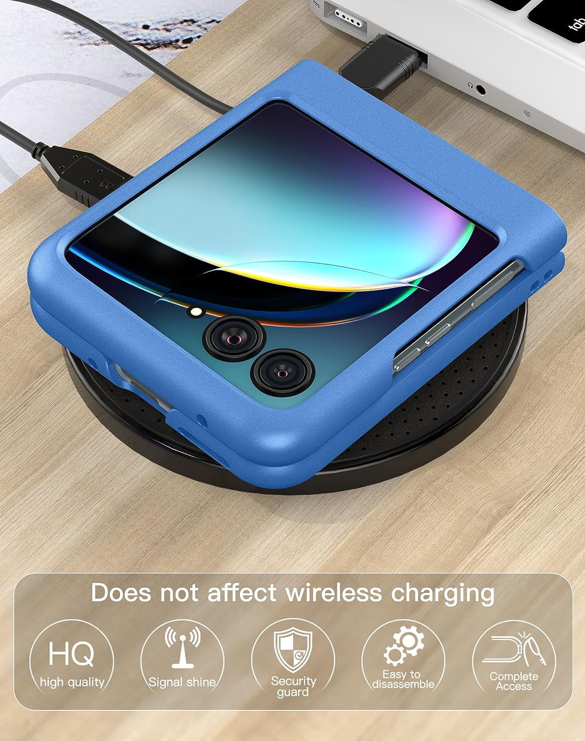 Foluu Slim Fit Case for Motorola Razr plus 2023, with 1 Pack Soft Inner TPU Moto Razr plus 2023 Screen Protector, 1 Pack Front Built-In Screen Protector, Matte PC Cover for Motorola Razr+ 2023 Blue  Foluu   