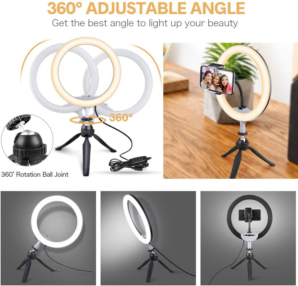 Ubeesize 10" LED Ring Light with Tripod Stand & Phone Holder, Dimmable Desk Makeup Ring Light, Perfect for Live Streaming, Youtube Videos, and Photography, 3 Light Modes and 11 Brightness Levels  UBeesize   