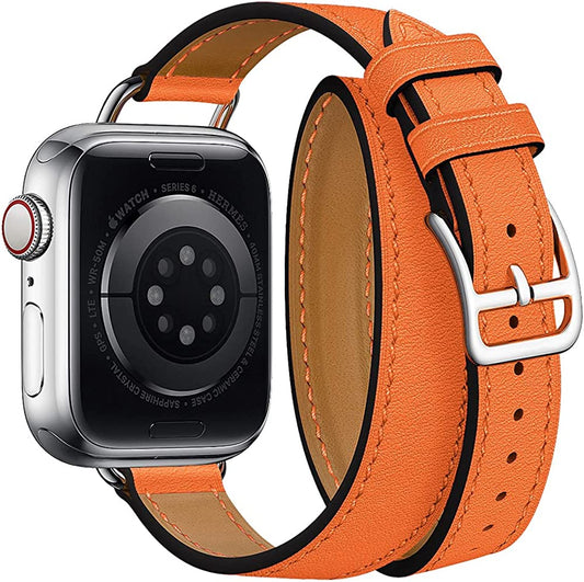 Arkrdiif Compatible with Apple Watch Double Tour Leather Band 38Mm 40Mm 41Mm 42Mm 44Mm 45Mm 49Mm Genuine Leather Replacement Strap for Series 8 7 6 5 4 3 2 1  Arkrdiif   